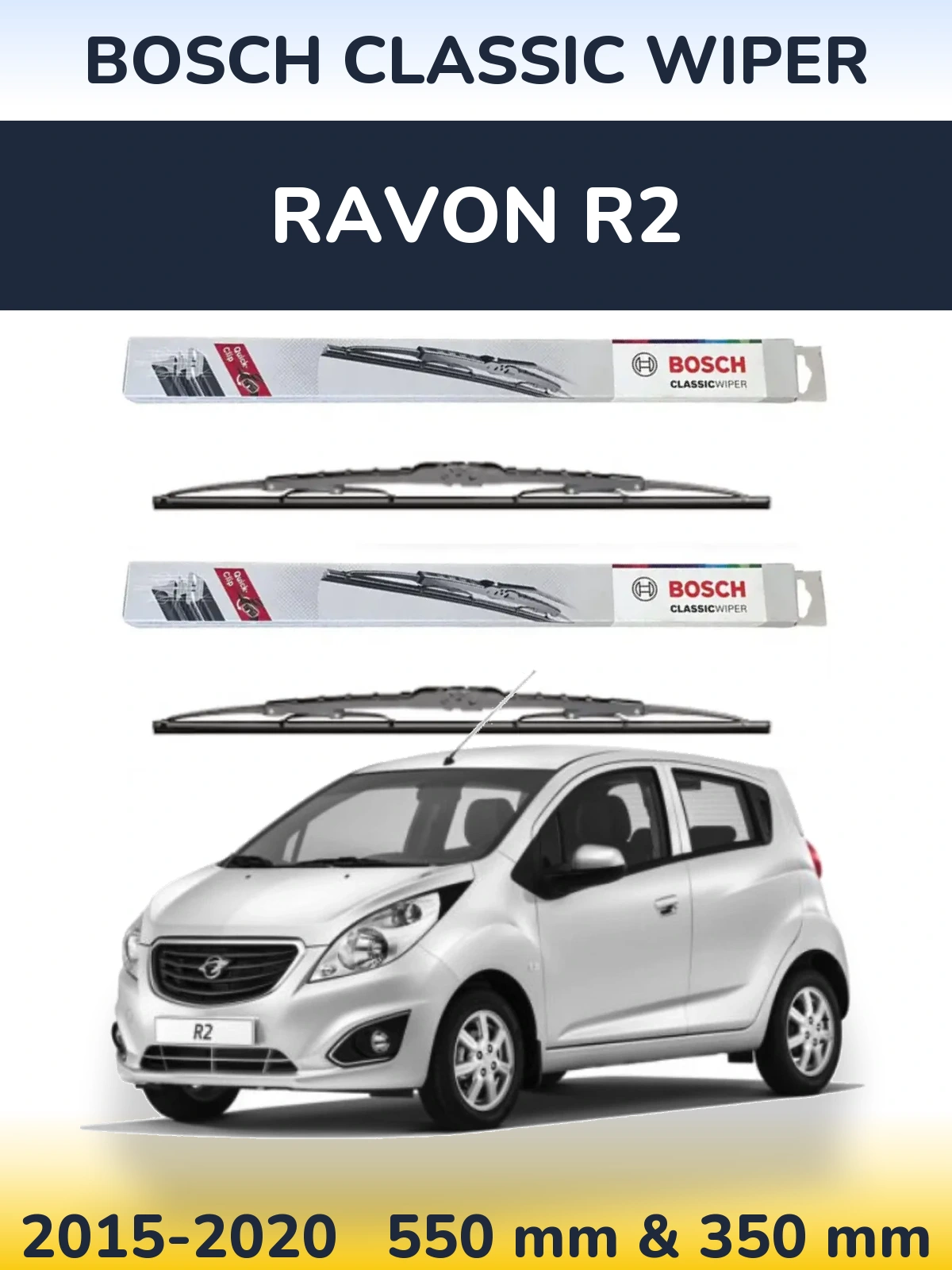 Komplet przednich wycieraczek BOSCH Classic Wiper 550 & 340 mm do Ravon R2 2015-2020