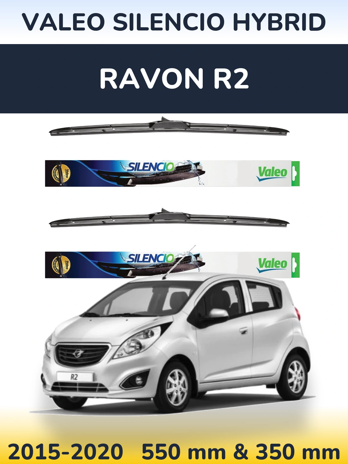 Front wiper blade set Valeo Silencio Hybrid 550 & 350 mm for Ravon R2 2015-2020