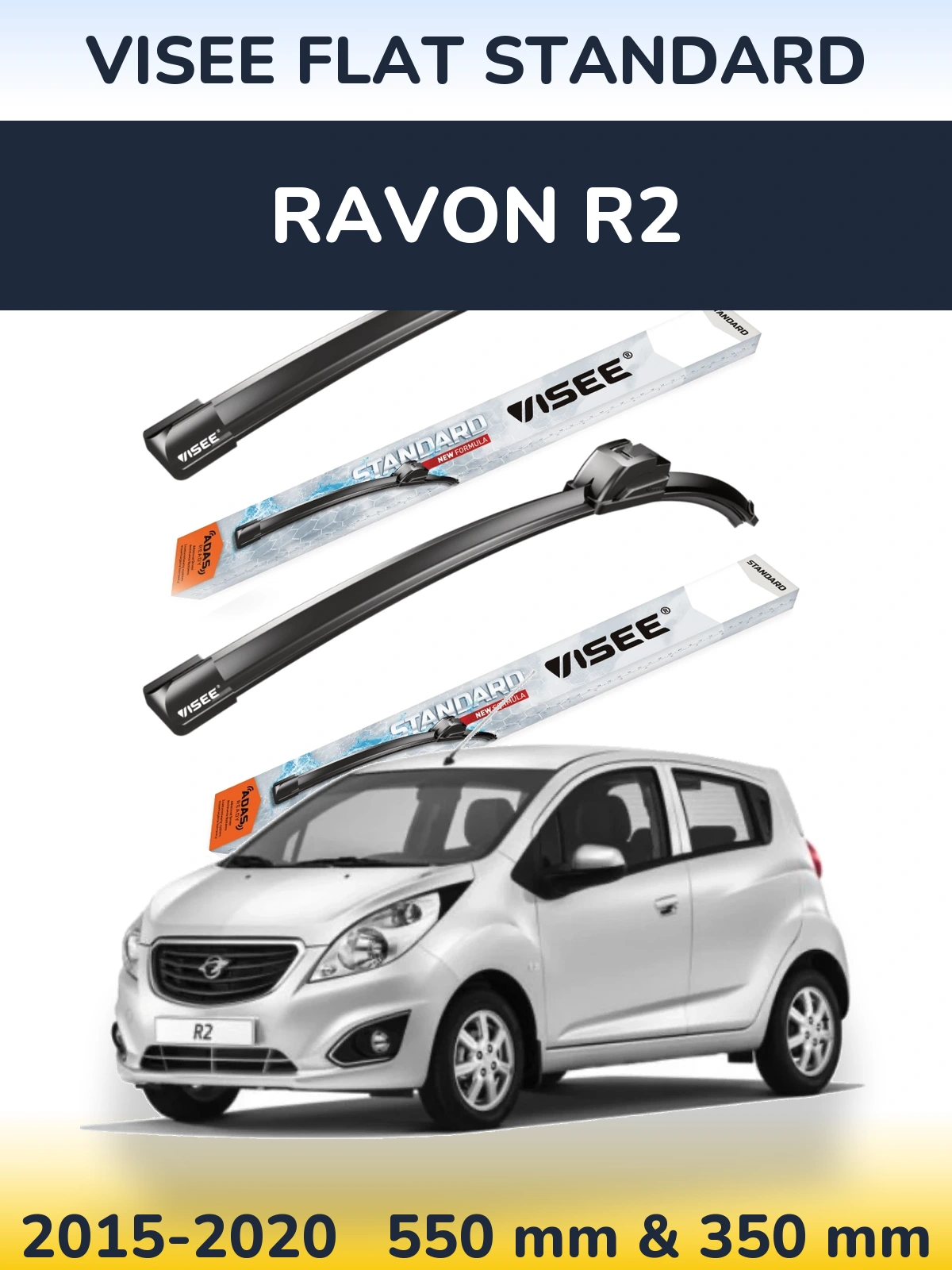 Komplet przednich wycieraczek VISEE FLAT STANDARD 550 & 350 mm do Ravon R2 2015-2020