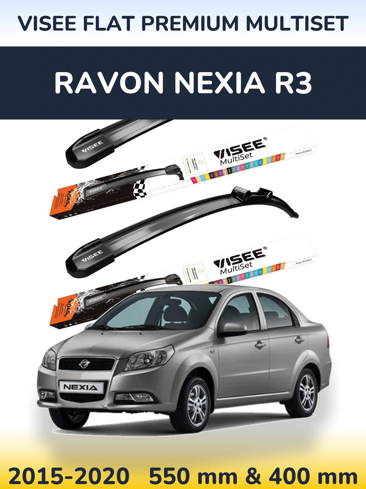Front wiper blade set VISEE FLAT PREMIUM MultiSet 550 & 400 mm for Ravon Nexia R3 2015-2020