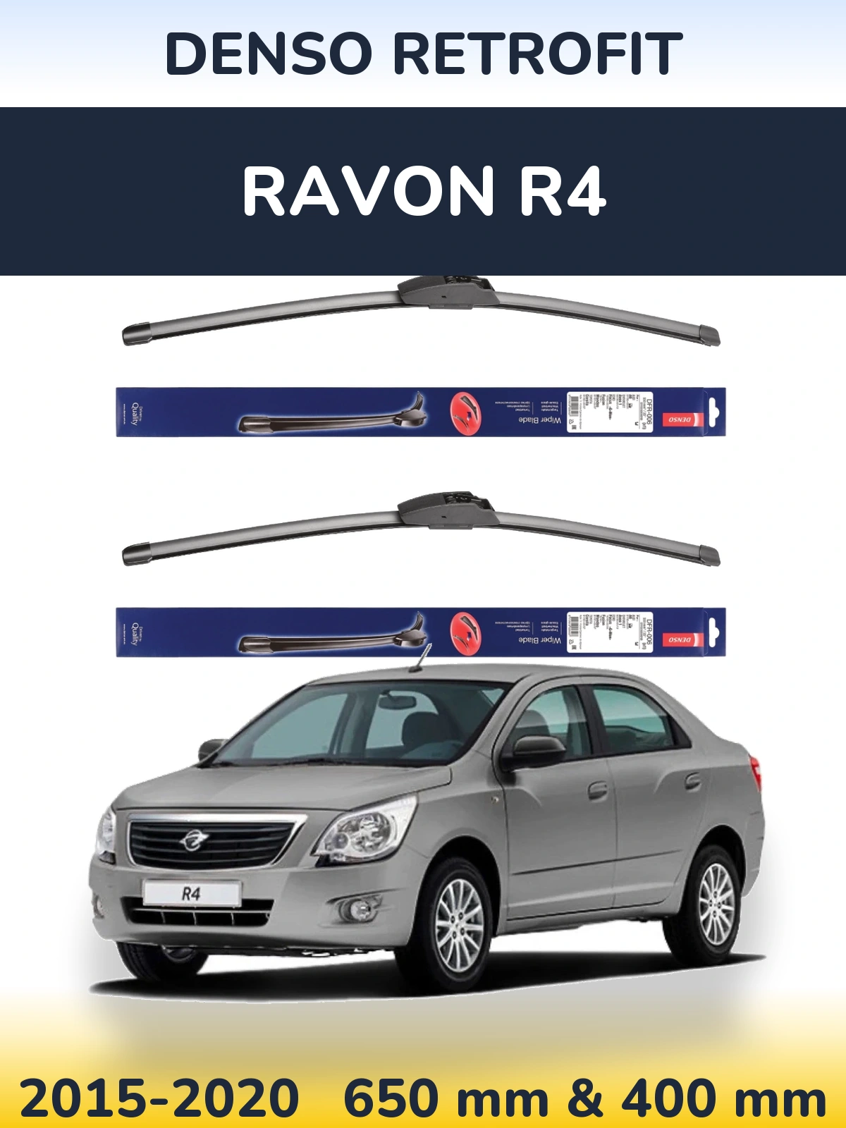 Komplet przednich wycieraczek Denso Retrofit 650 & 400 mm do Ravon R4 2015-2020