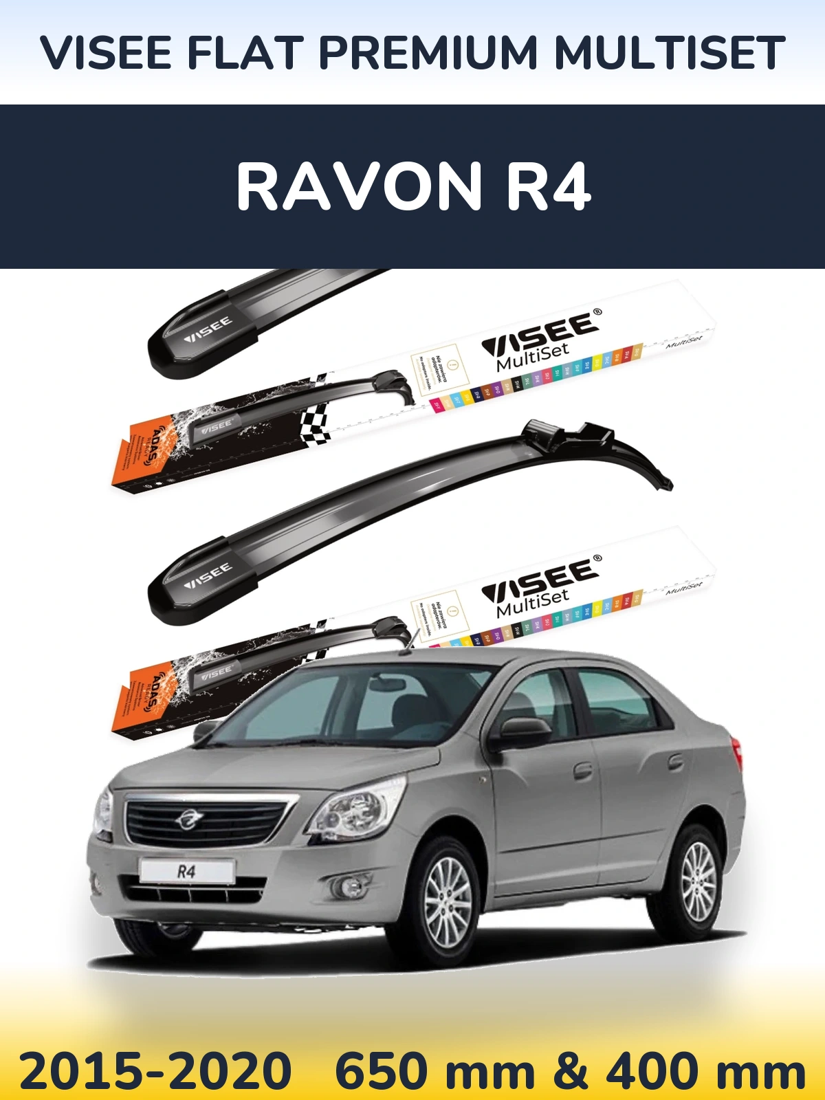 Front wiper blade set VISEE FLAT PREMIUM MultiSet 650 & 400 мм for Ravon R4 2015-2020