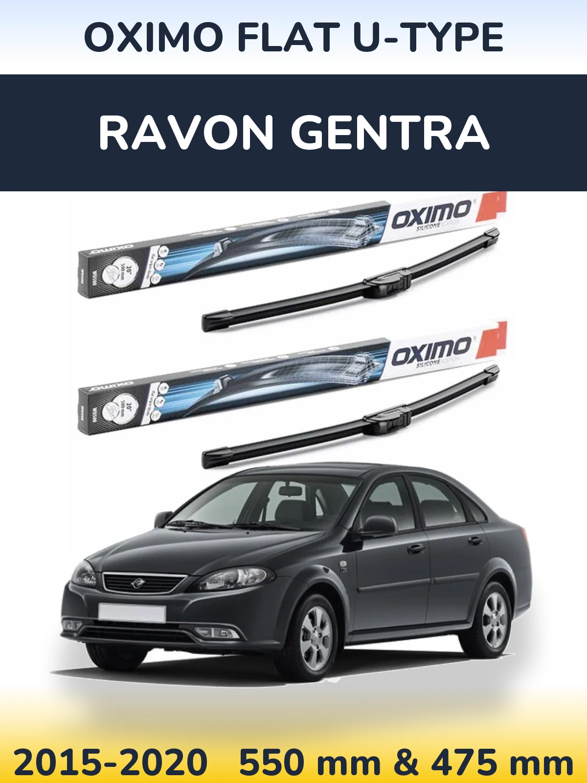 Front wiper blade set Oximo Flat U-type 550 & 475 мм for Ravon Gentra 2015-2020