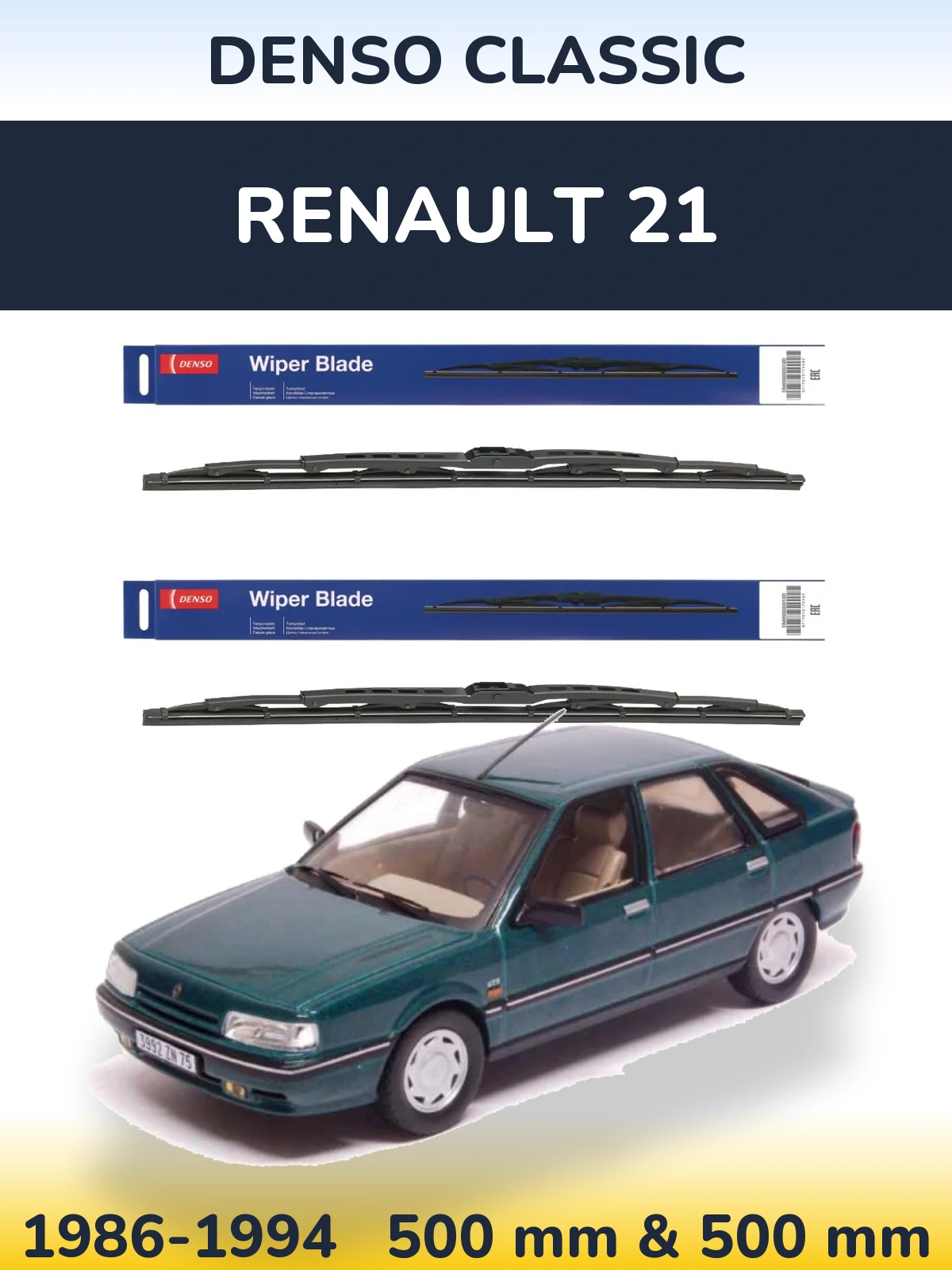 Komplet przednich wycieraczek Denso Classic 500 & 500 mm do Renault 21 1986-1994