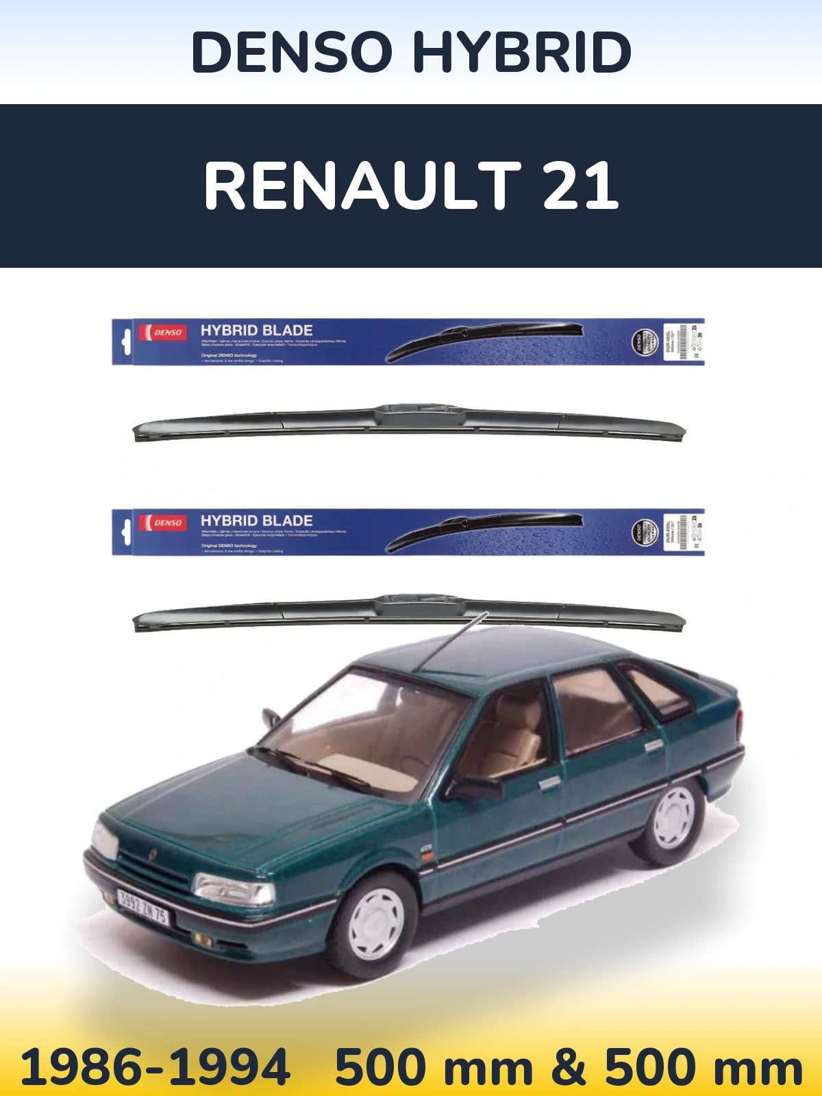 Komplet przednich wycieraczek Denso Hybrid 500 & 500 mm do Renault 21 1986-1994