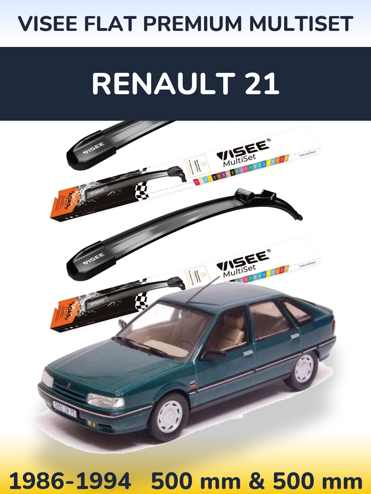 Front wiper blade set VISEE FLAT PREMIUM MultiSet 500 & 500 мм for Renault 21 1986-1994