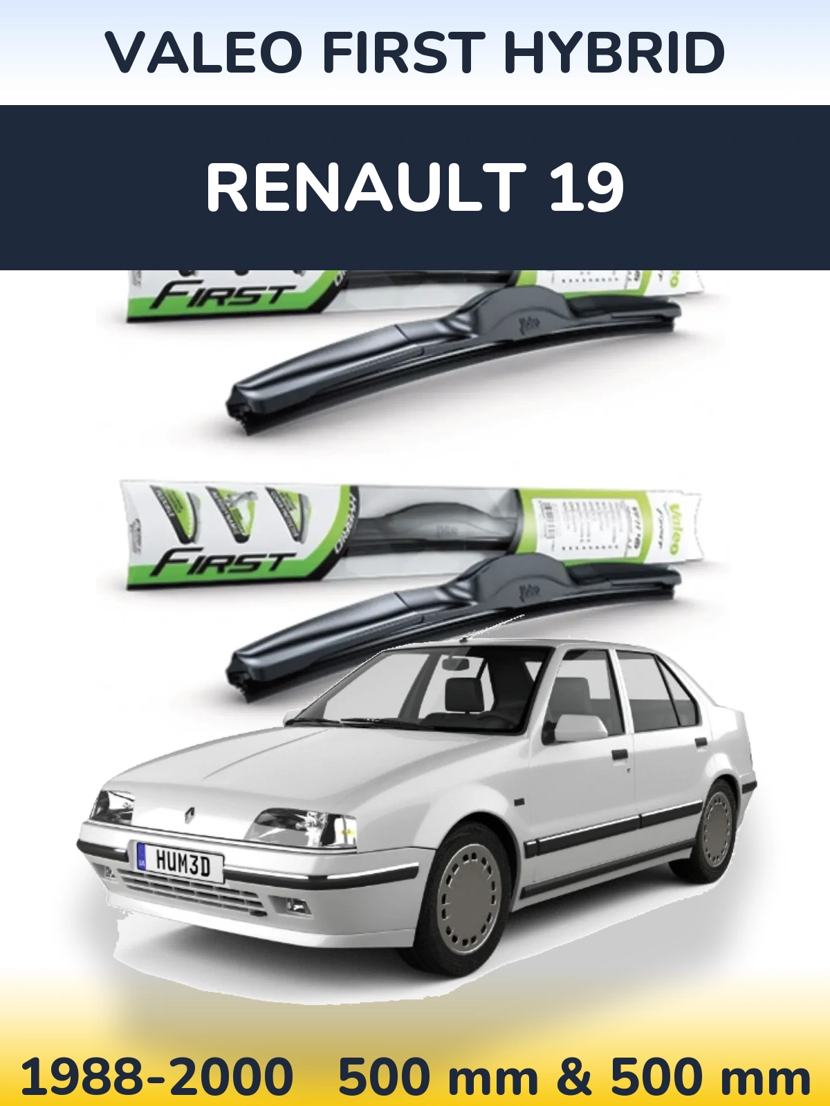 Komplet przednich wycieraczek Valeo First Hybrid 500 & 500 mm do Renault 19 1988-2000