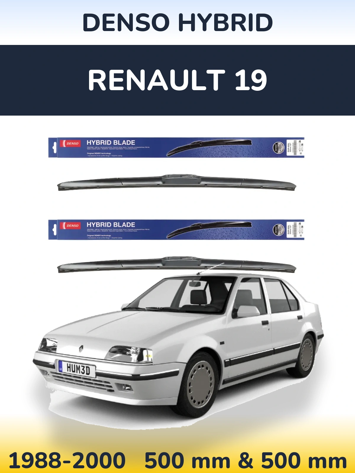 Komplet przednich wycieraczek Denso Hybrid 500 & 500 mm do Renault 19 1988-2000