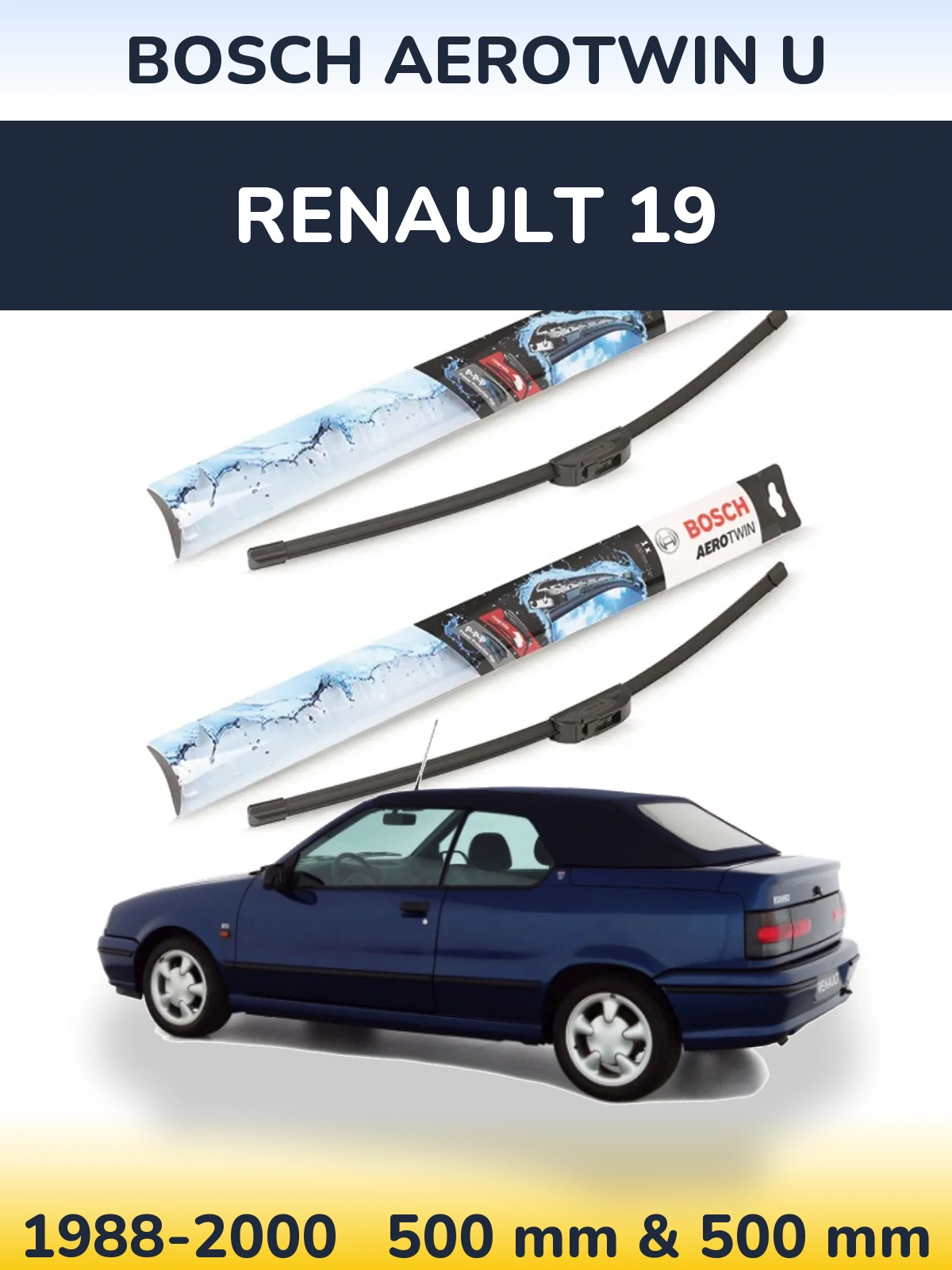 Комплект передних дворников BOSCH AeroTwin U 500 & 500 мм для Renault 19 1988-2000