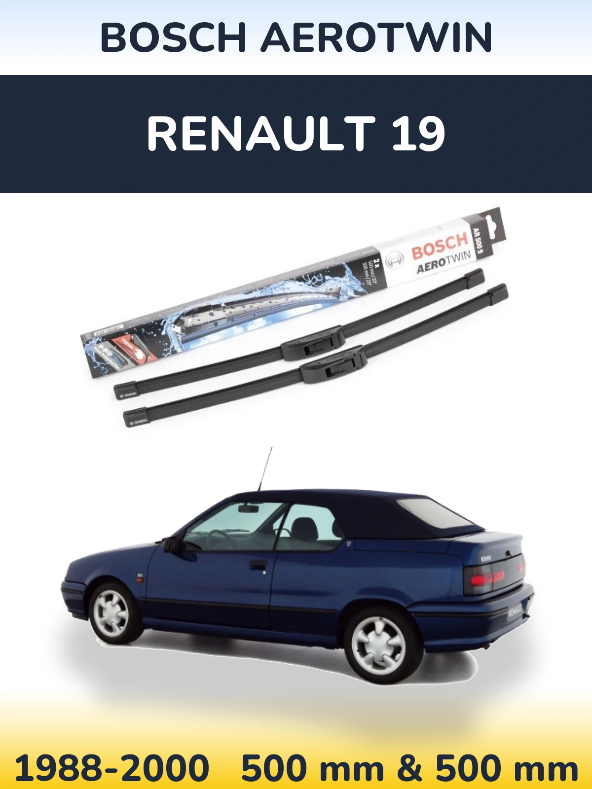 Komplet przednich wycieraczek BOSCH AeroTwin 500 & 500 mm do Renault 19 1988-2000