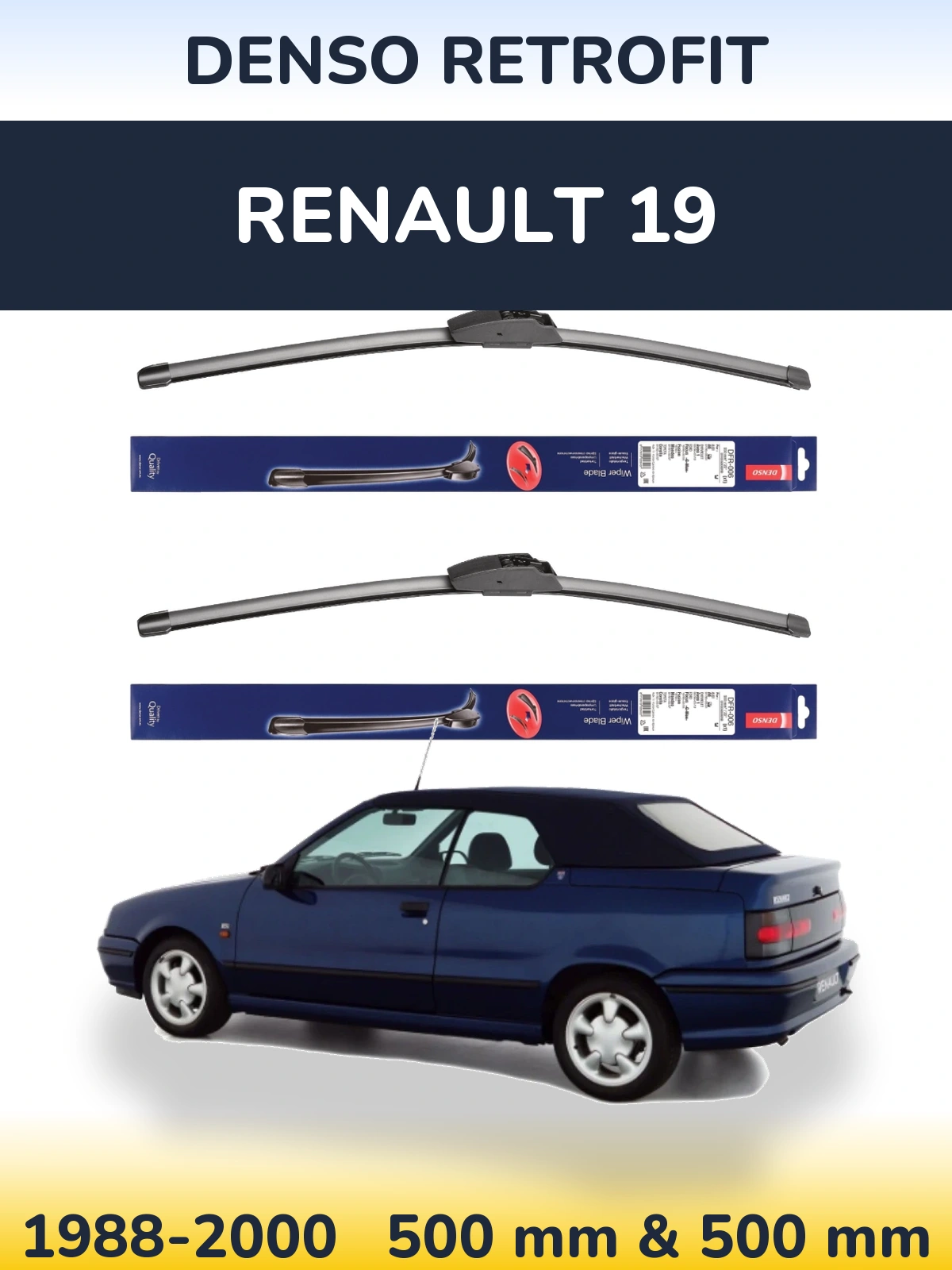 Komplet przednich wycieraczek Denso Retrofit 500 & 500 mm do Renault 19 1988-2000