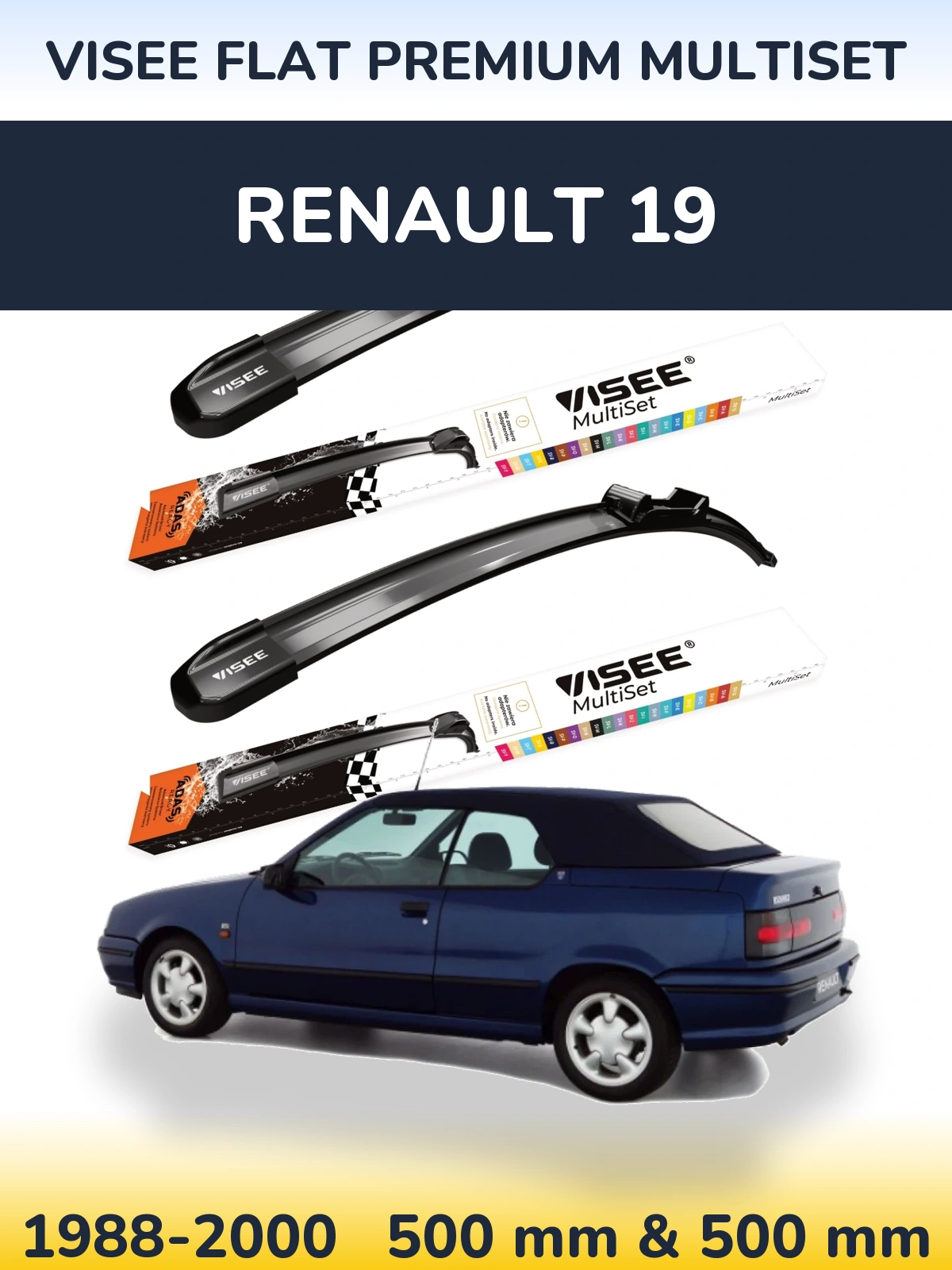 Komplet przednich wycieraczek VISEE FLAT PREMIUM MultiSet 500 & 500 mm do Renault 19 1988-2000