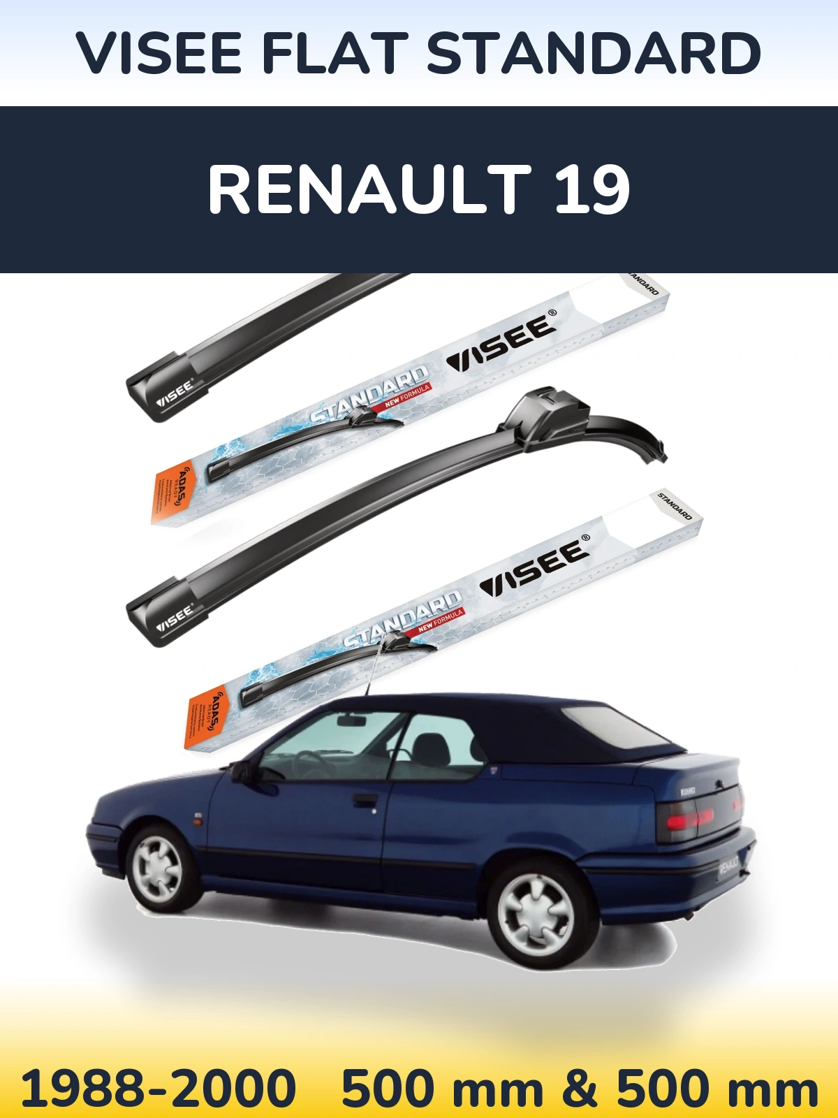 Комплект передних дворников VISEE FLAT STANDARD 500 & 500 мм для Renault 19 1988-2000