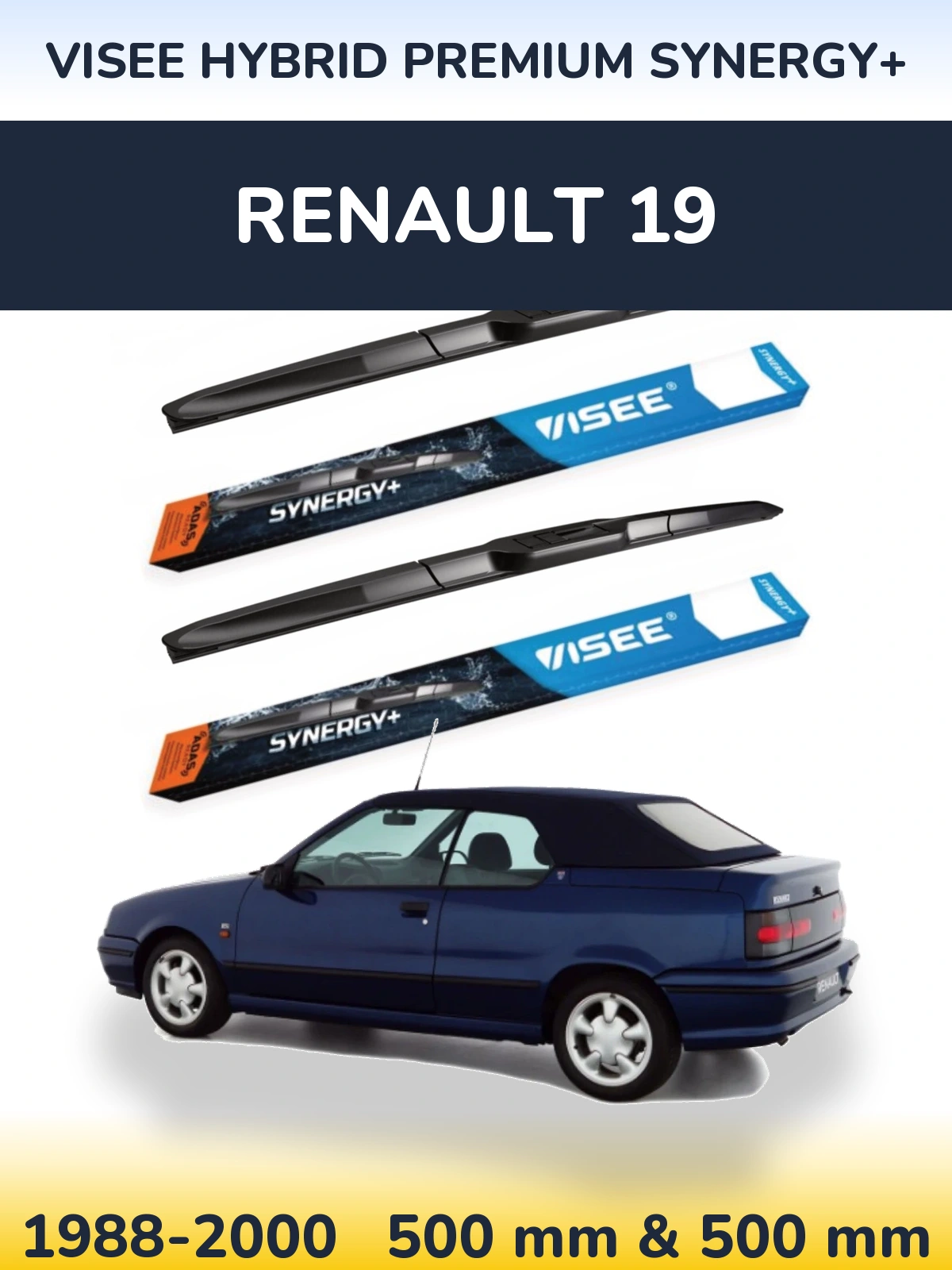 Komplet przednich wycieraczek VISEE HYBRID PREMIUM SYNERGY+ 500 & 500 mm do Renault 19 1988-2000