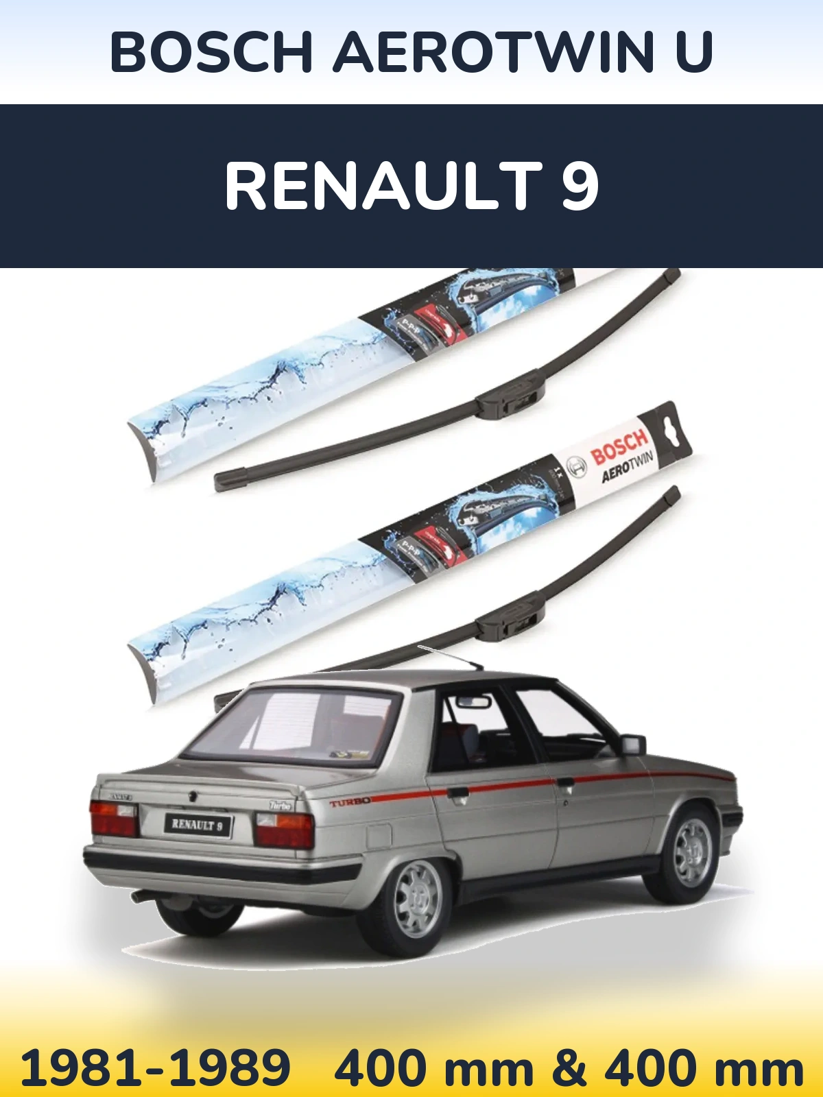 Front wiper blade set BOSCH AeroTwin U 400 & 400 мм for Renault 9 1981-1989