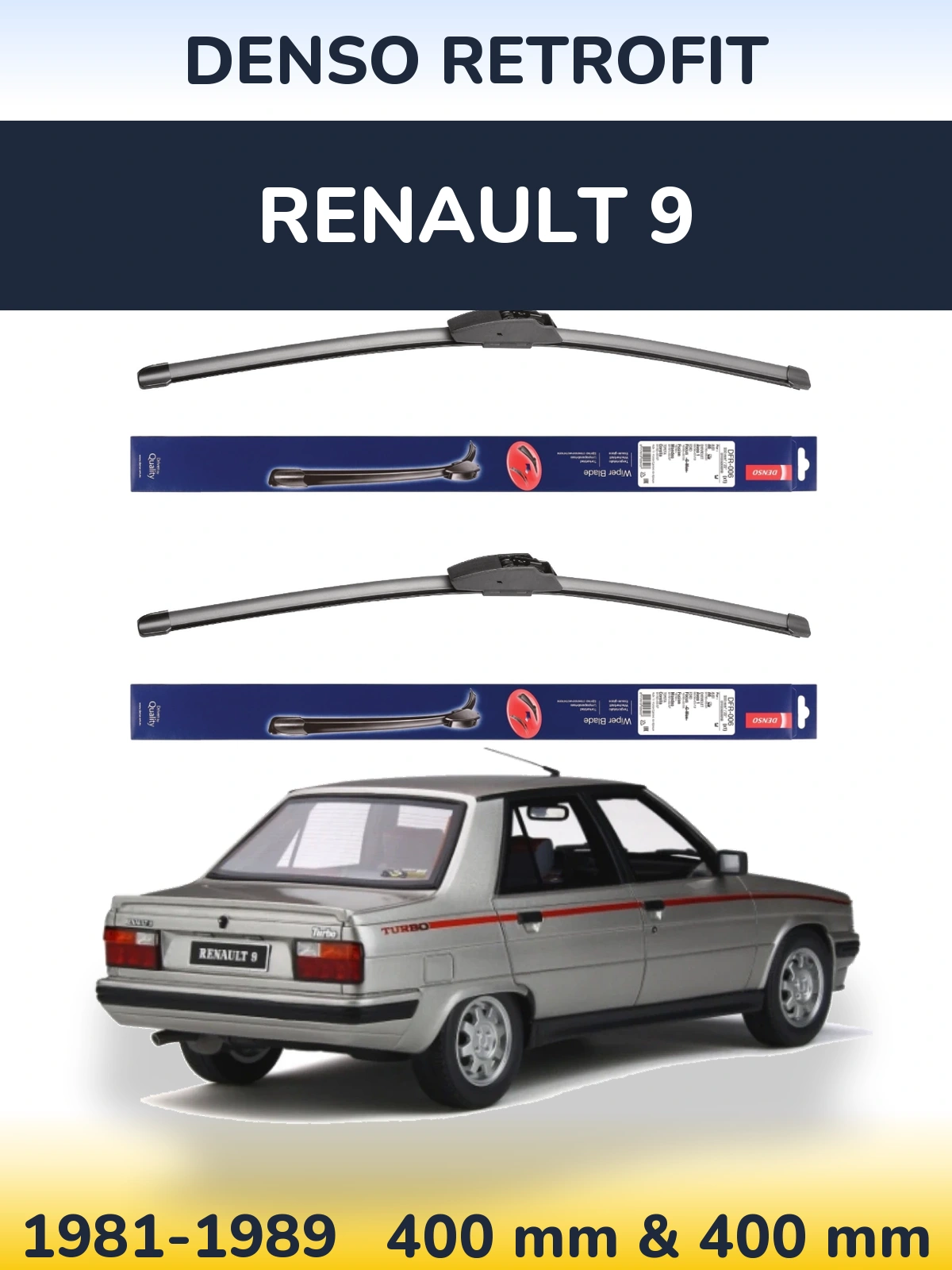Front wiper blade set Denso Retrofit 400 & 400 мм for Renault 9 1981-1989