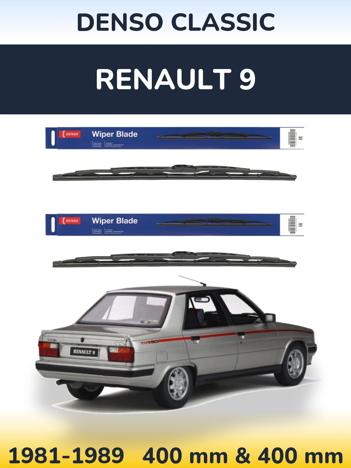 Front wiper blade set Denso Classic 400 & 400 mm for Renault 9 1981-1989