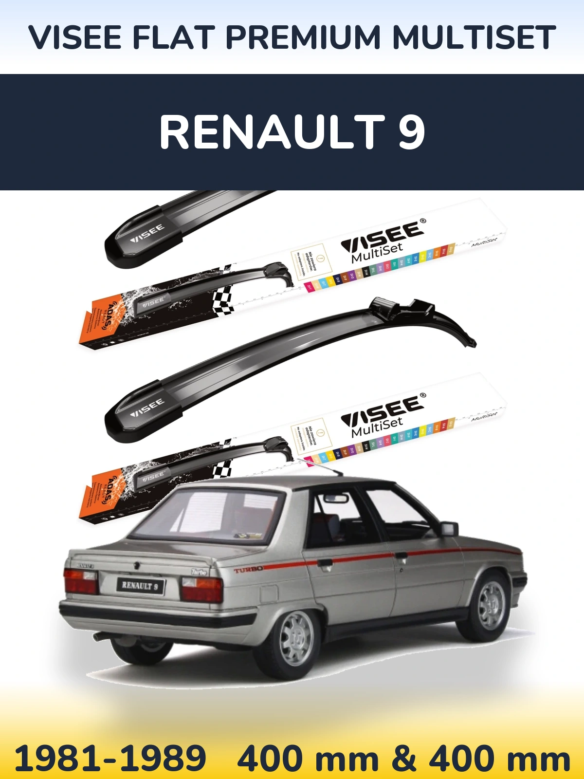 Front wiper blade set VISEE FLAT PREMIUM MultiSet 400 & 400 мм for Renault 9 1981-1989