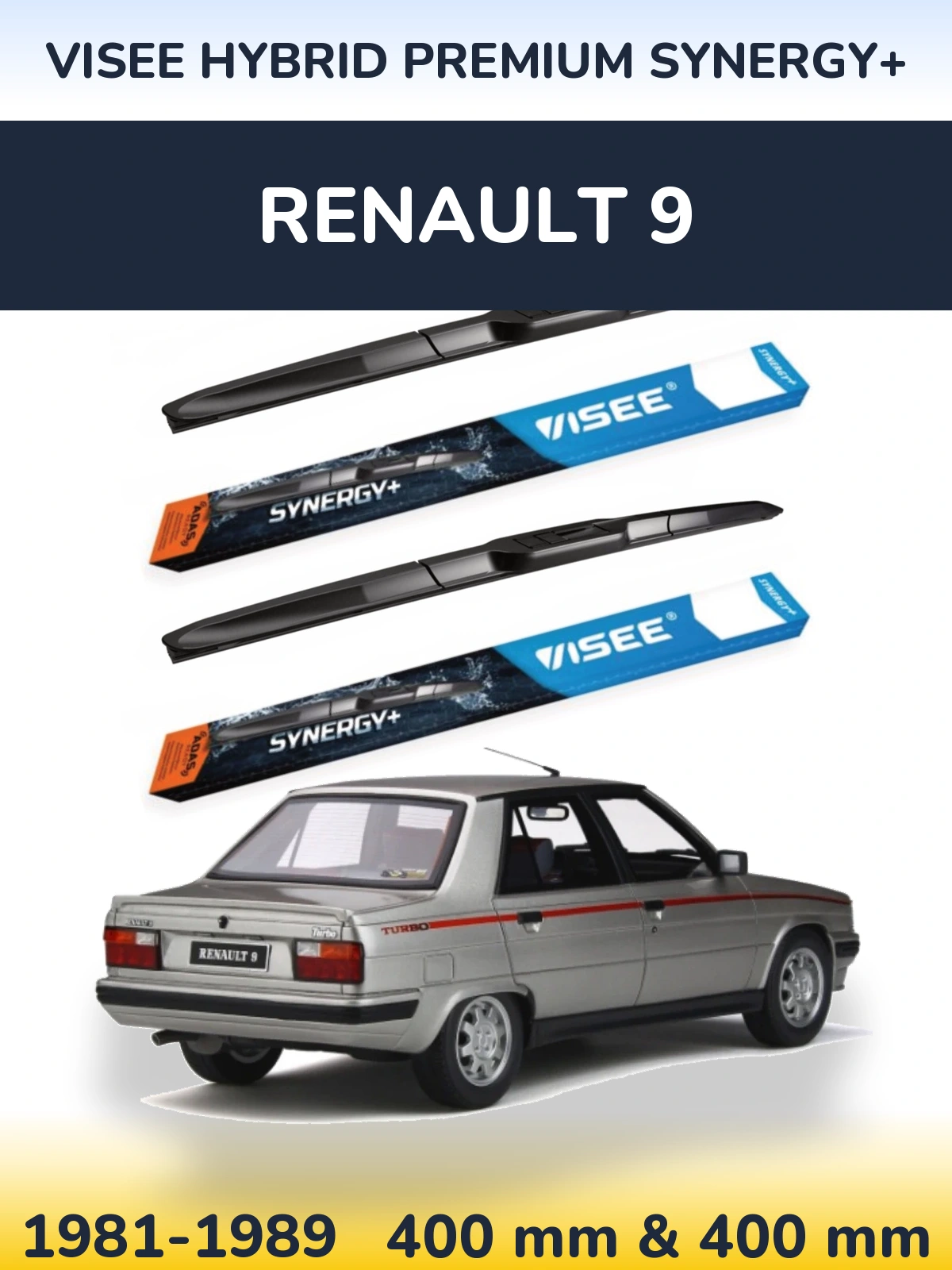 Komplet przednich wycieraczek VISEE HYBRID PREMIUM SYNERGY+ 400 & 400 mm do Renault 9 1981-1989