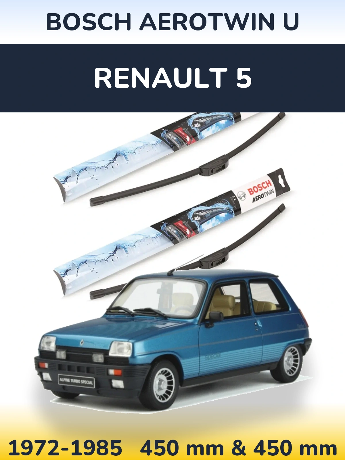 Front wiper blade set BOSCH AeroTwin U 450 & 450 мм for Renault 5 1972-1985