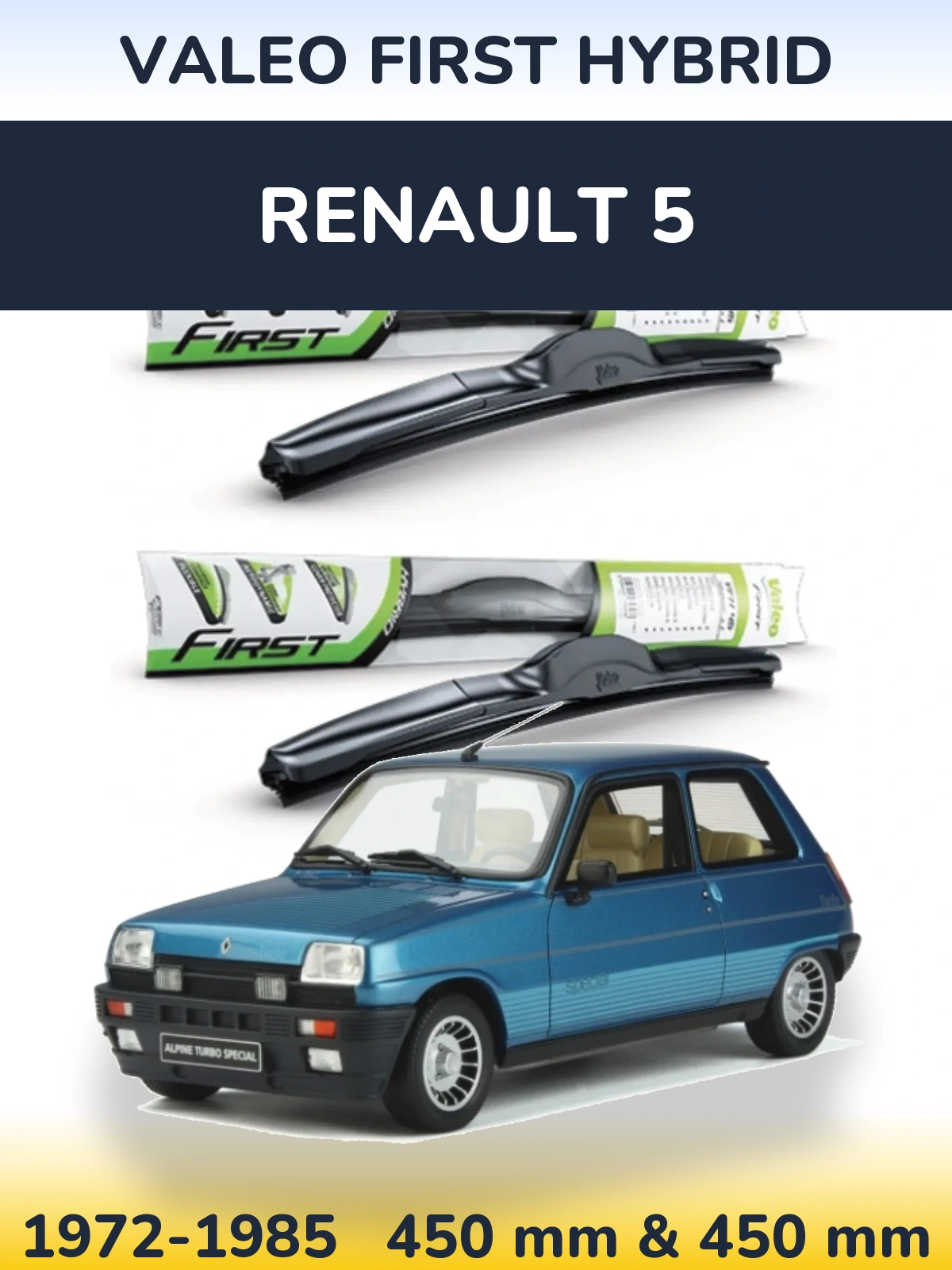 Komplet przednich wycieraczek Valeo First Hybrid 450 & 450 mm do Renault 5 1972-1985