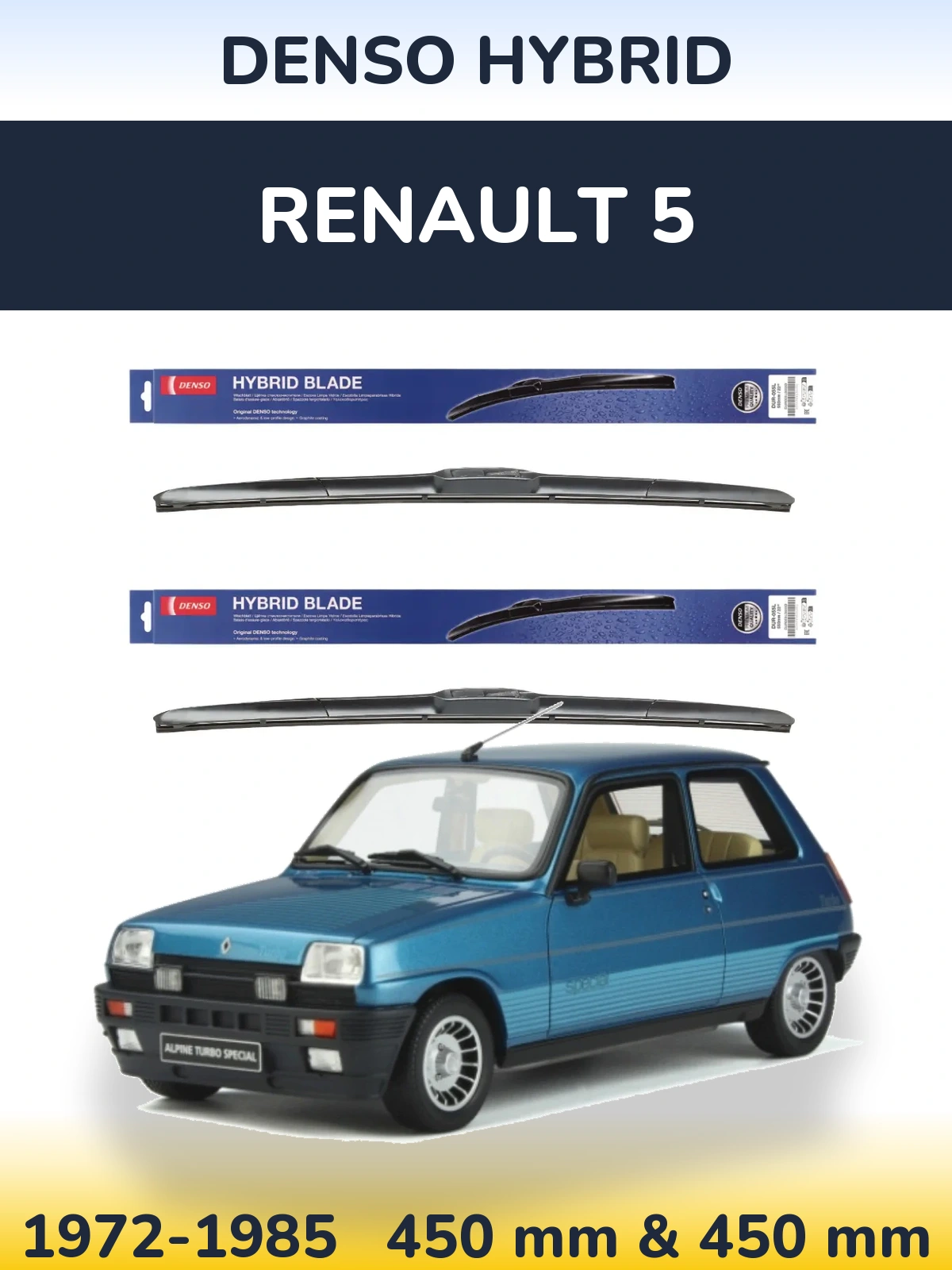 Komplet przednich wycieraczek Denso Hybrid 450 & 450 mm do Renault 5 1972-1985