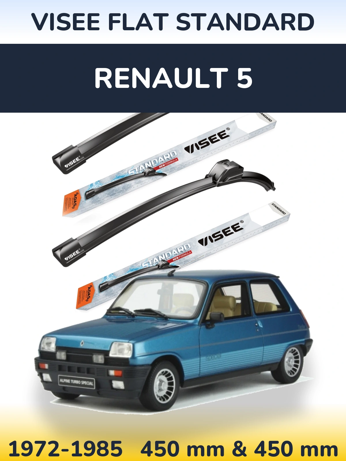 Front wiper blade set VISEE FLAT STANDARD 450 & 450 мм for Renault 5 1972-1985