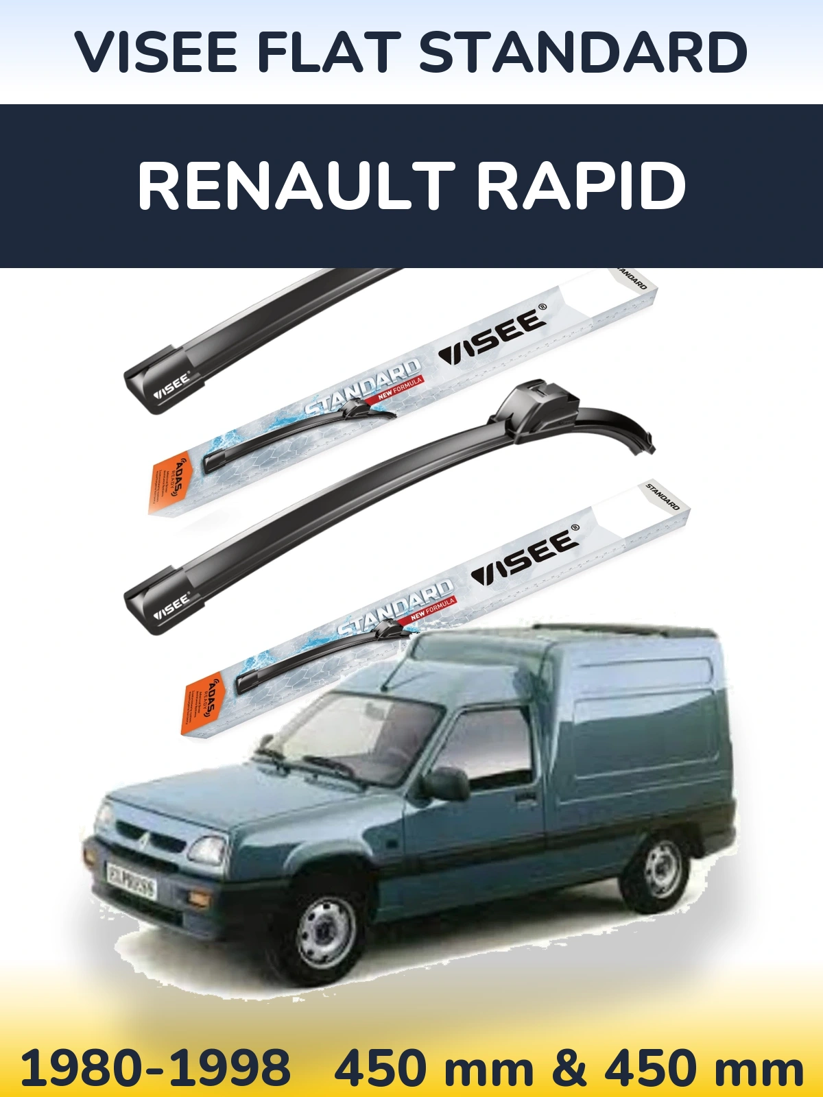 Front wiper blade set VISEE FLAT STANDARD 450 & 450 mm for Renault Rapid 1980-1998
