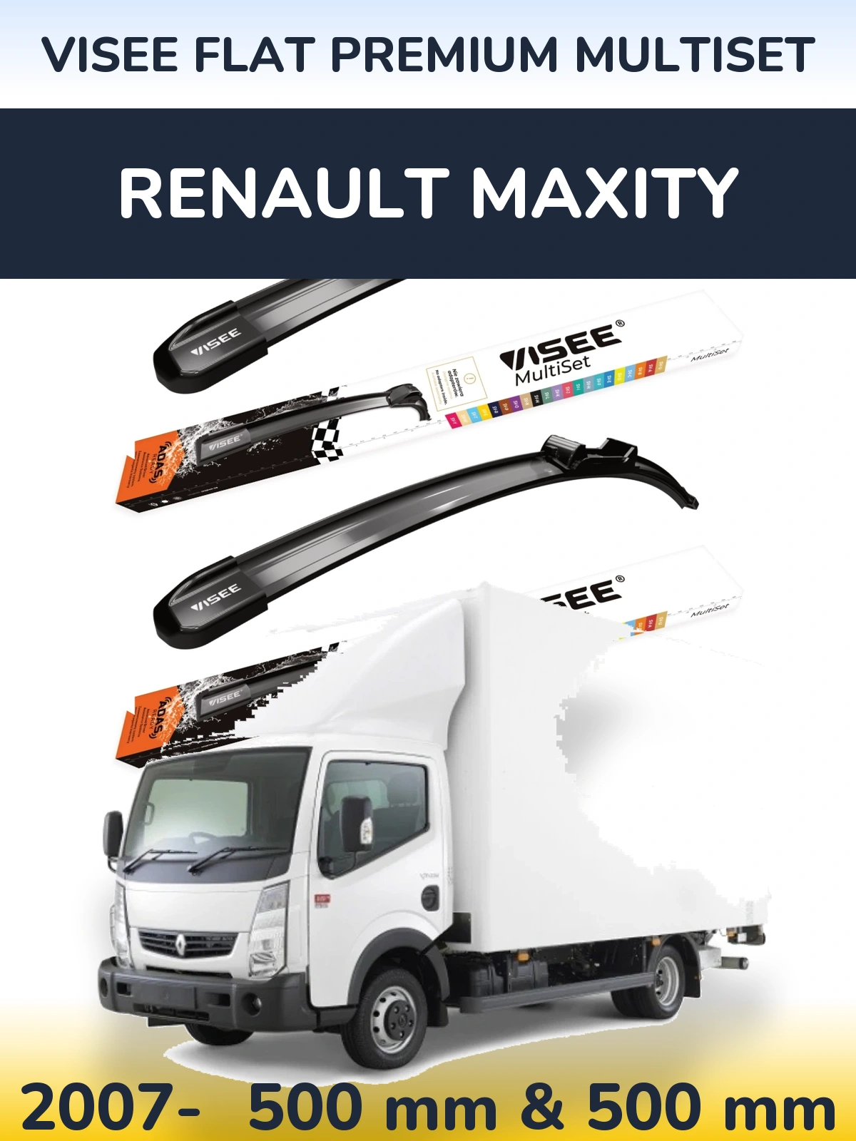 Komplet przednich wycieraczek VISEE FLAT PREMIUM MultiSet 500 & 500 mm do Renault Maxity 2007-2026