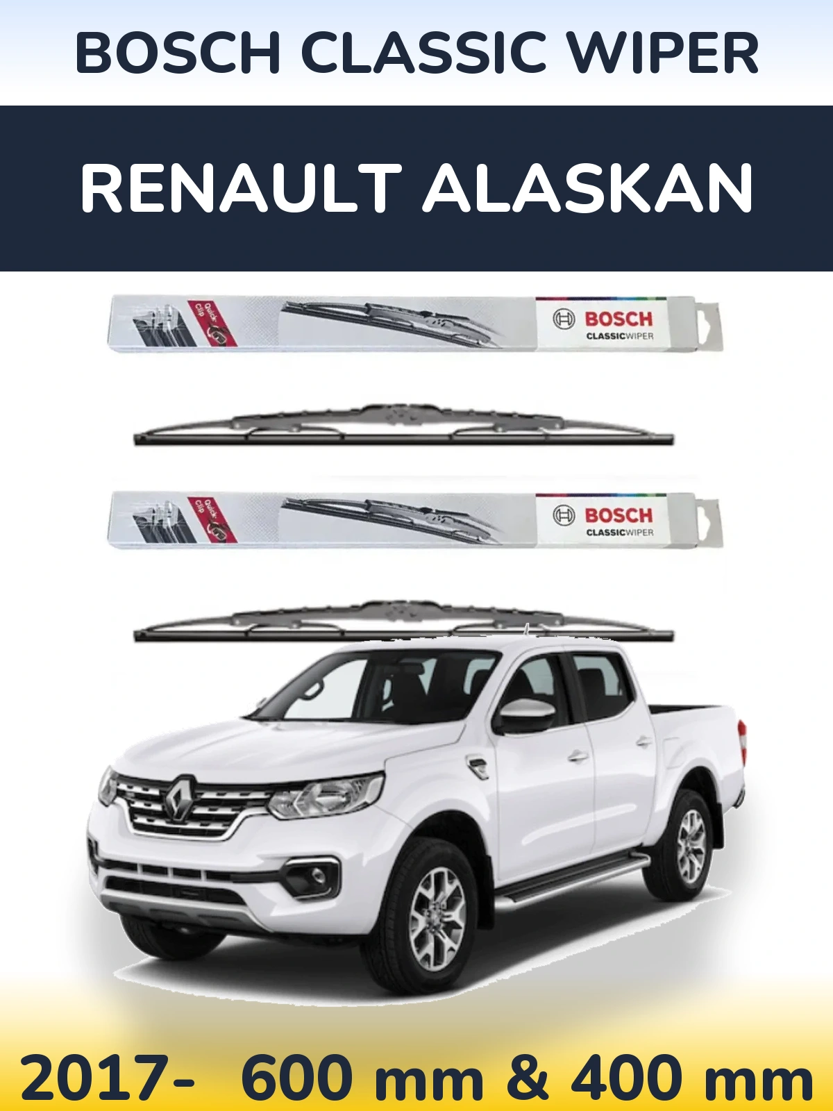 Front wiper blade set BOSCH Classic Wiper 600 & 400 мм for Renault Alaskan 2017-2026
