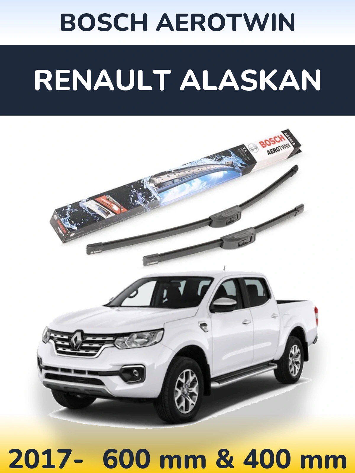 Комплект передніх щіток BOSCH AeroTwin 600 & 400 мм для Renault Alaskan 2017-2026