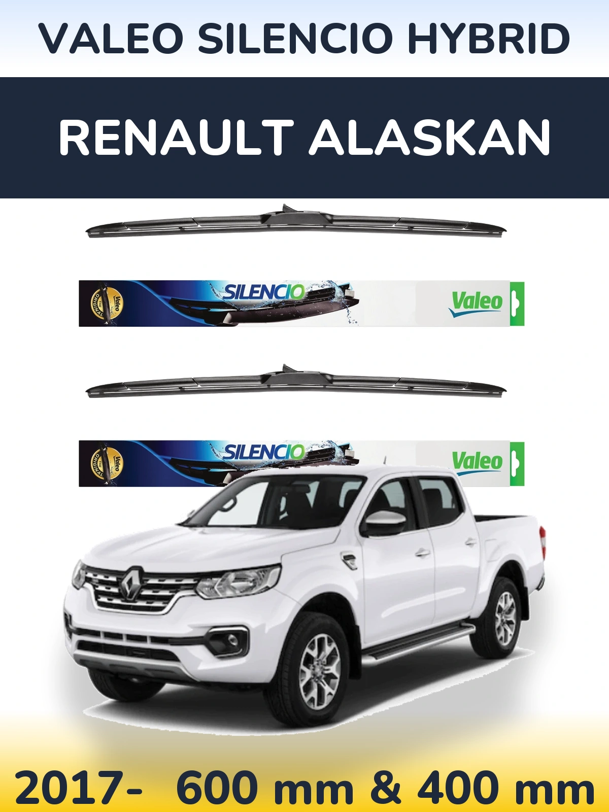 Front wiper blade set Valeo Silencio Hybrid 600 & 400 мм for Renault Alaskan 2017-2026