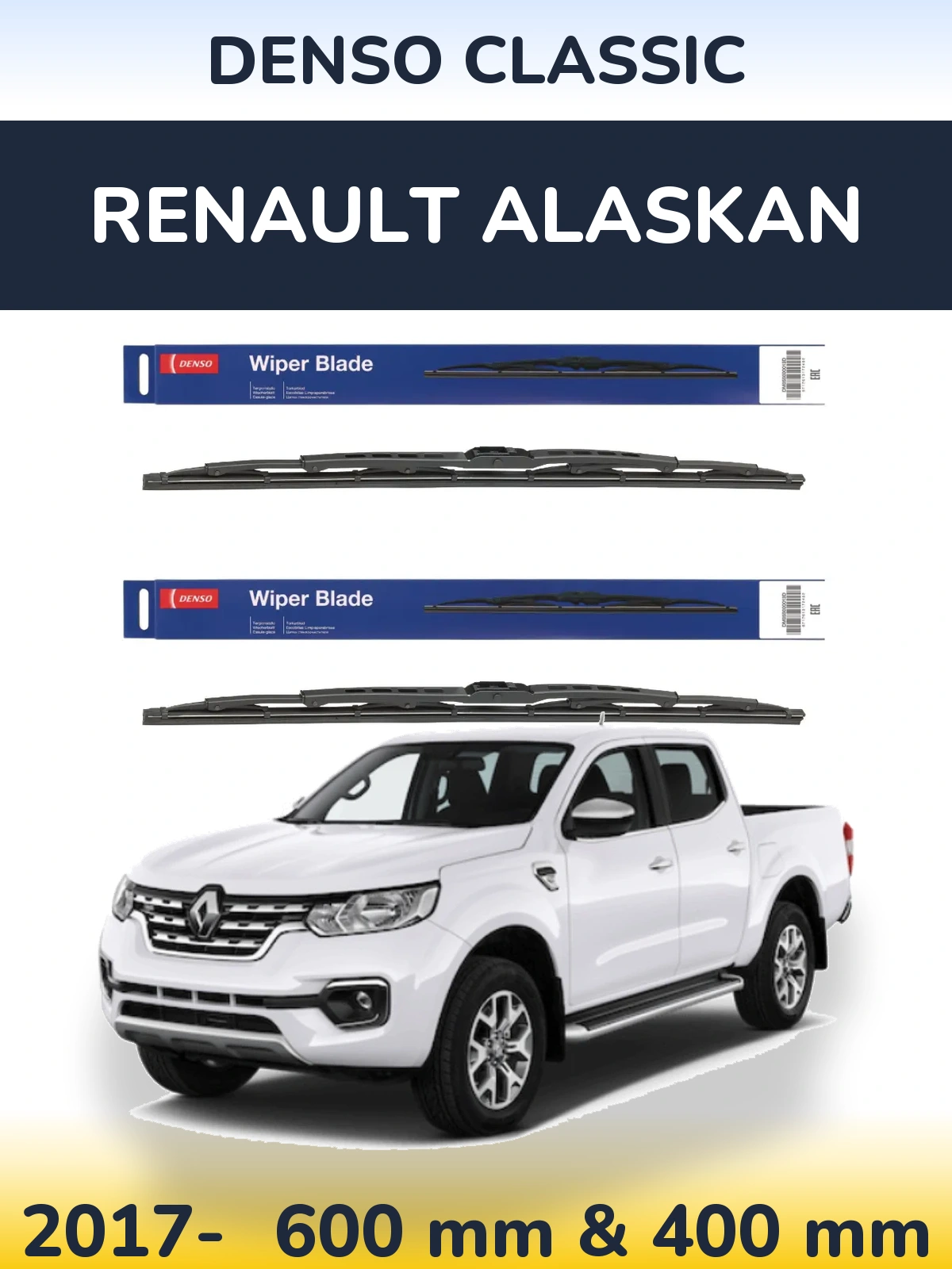 Front wiper blade set Denso Classic 600 & 400 мм for Renault Alaskan 2017-2026