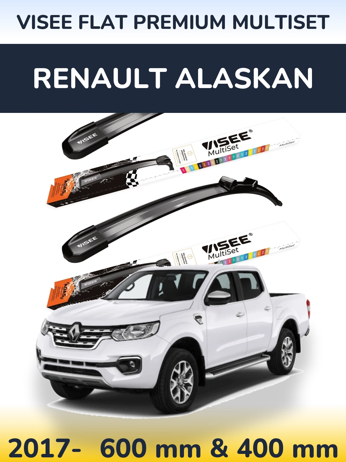Комплект передних дворников VISEE FLAT PREMIUM MultiSet 600 & 400 мм для Renault Alaskan 2017-2026
