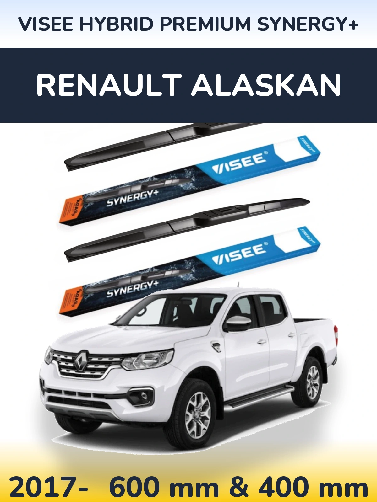 Front wiper blade set VISEE HYBRID PREMIUM SYNERGY+ 600 & 400 мм for Renault Alaskan 2017-2026