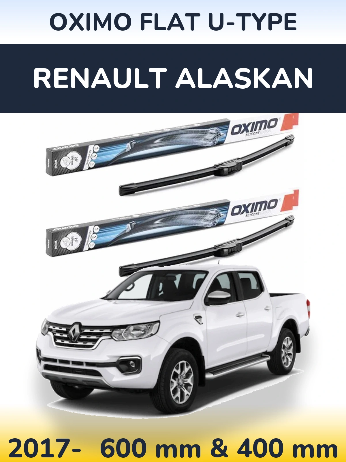 Комплект передніх щіток Oximo Flat U-type 600 & 400 мм для Renault Alaskan 2017-2026