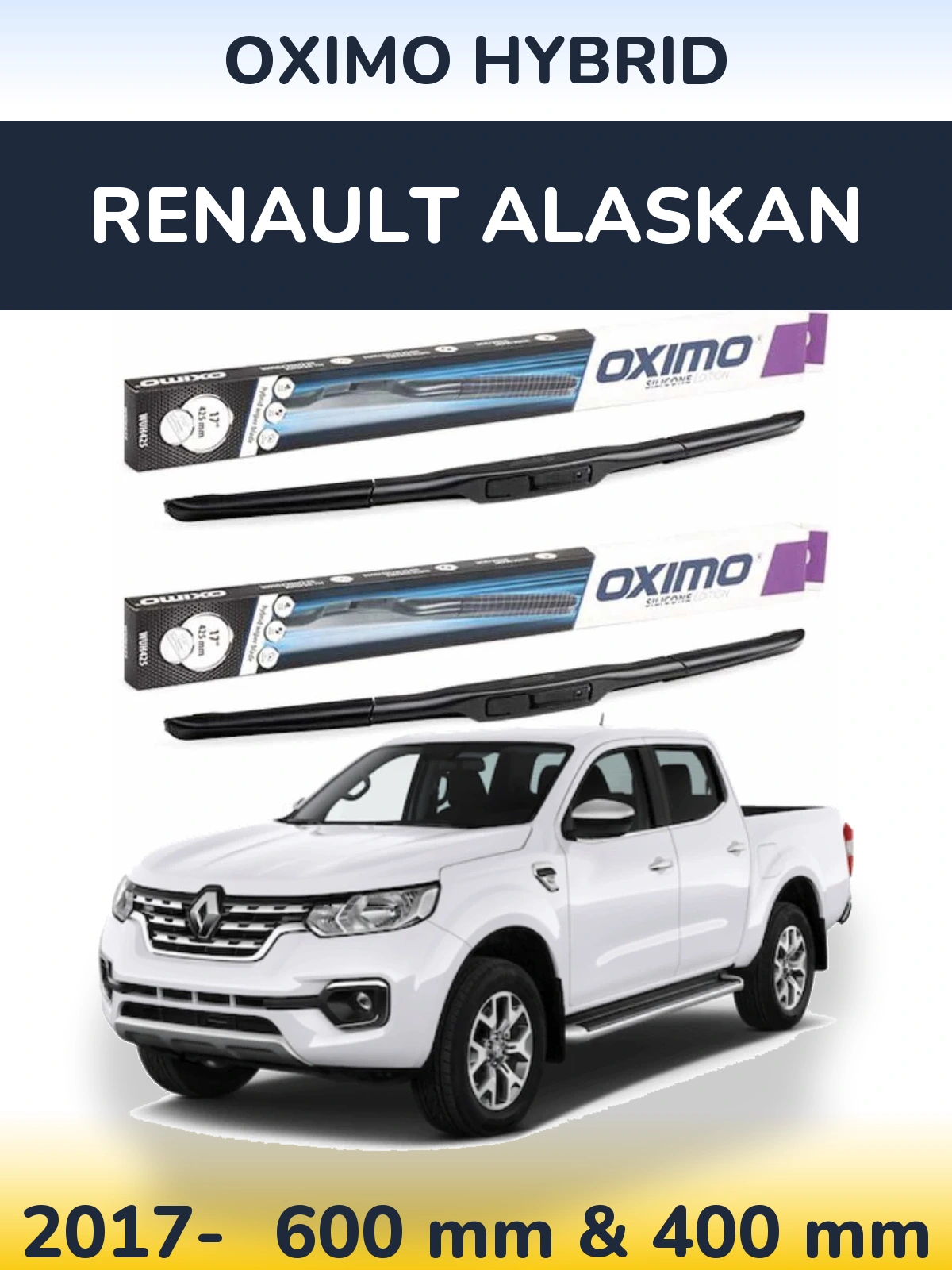 Front wiper blade set Oximo Hybrid 600 & 400 mm for Renault Alaskan 2017-2026