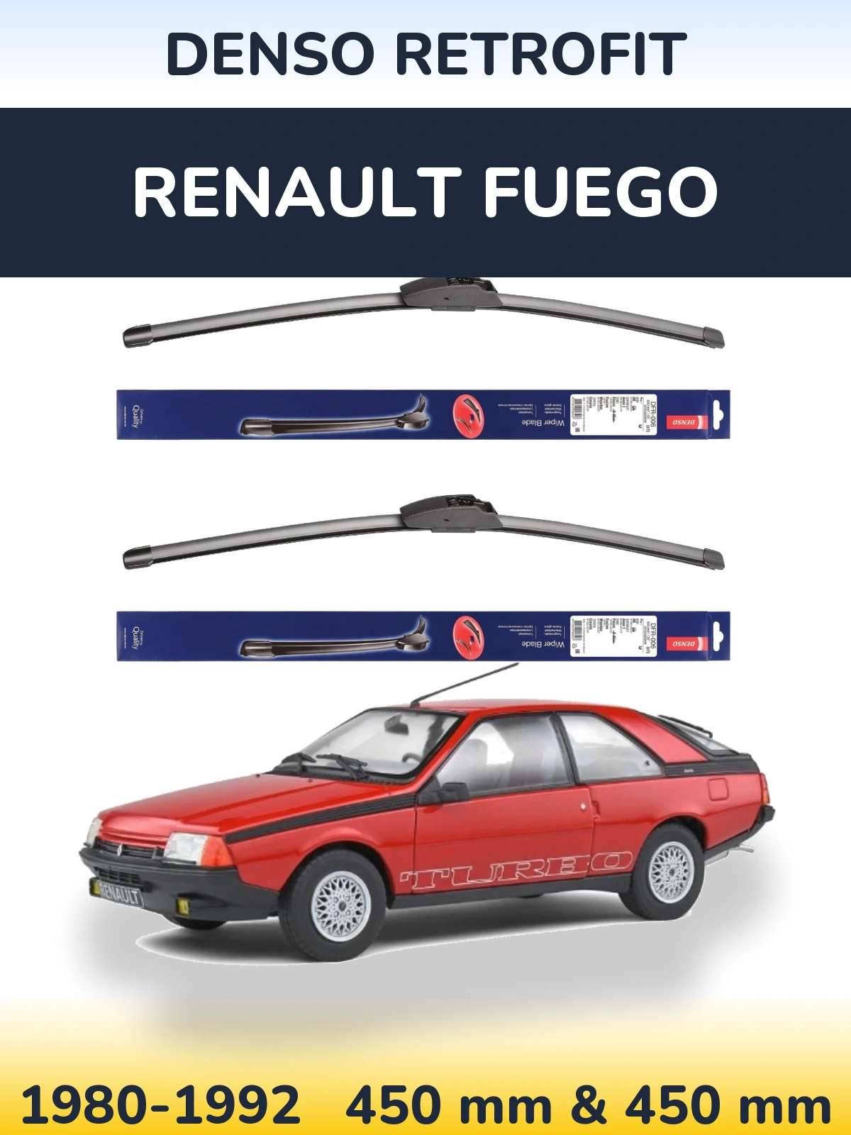 Front wiper blade set Denso Retrofit 450 & 450 мм for Renault Fuego 1980-1992