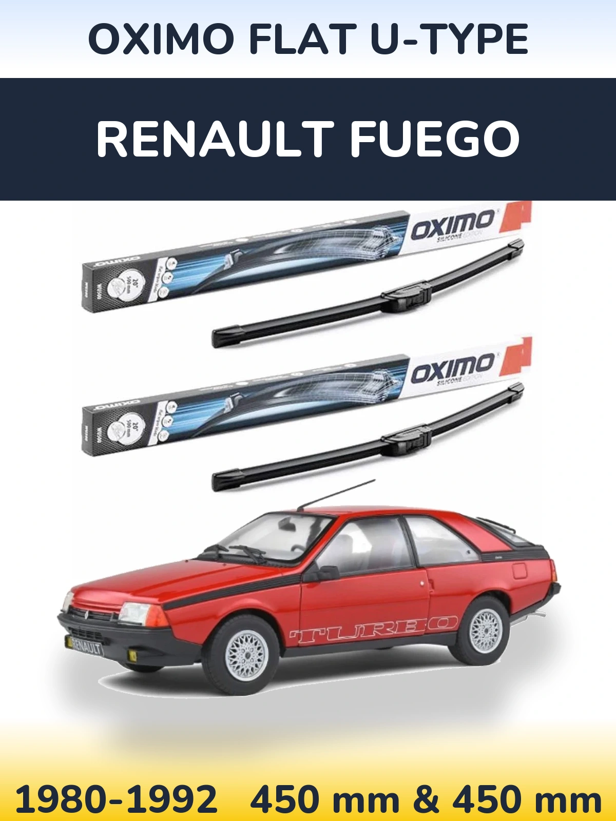 Front wiper blade set Oximo Flat U-type 450 & 450 мм for Renault Fuego 1980-1992