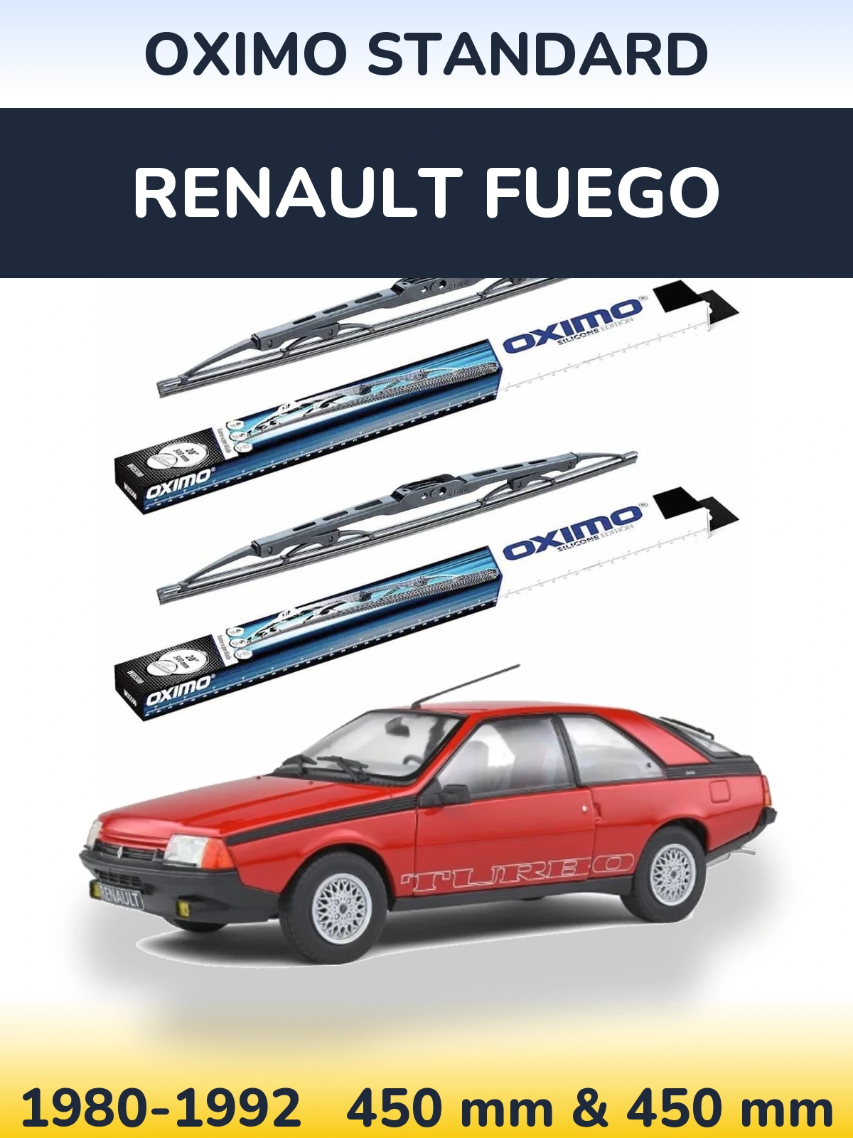 Front wiper blade set Oximo Standard 450 & 450 мм for Renault Fuego 1980-1992