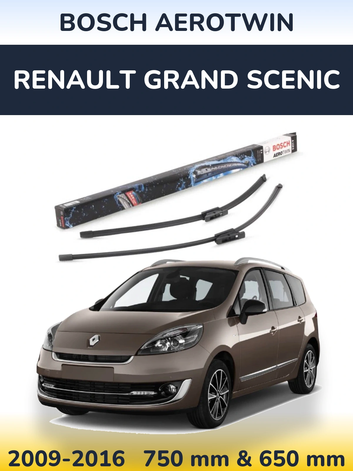 Front wiper blade set BOSCH AeroTwin 750 & 650 mm for Renault Grand Scenic 2009-2016
