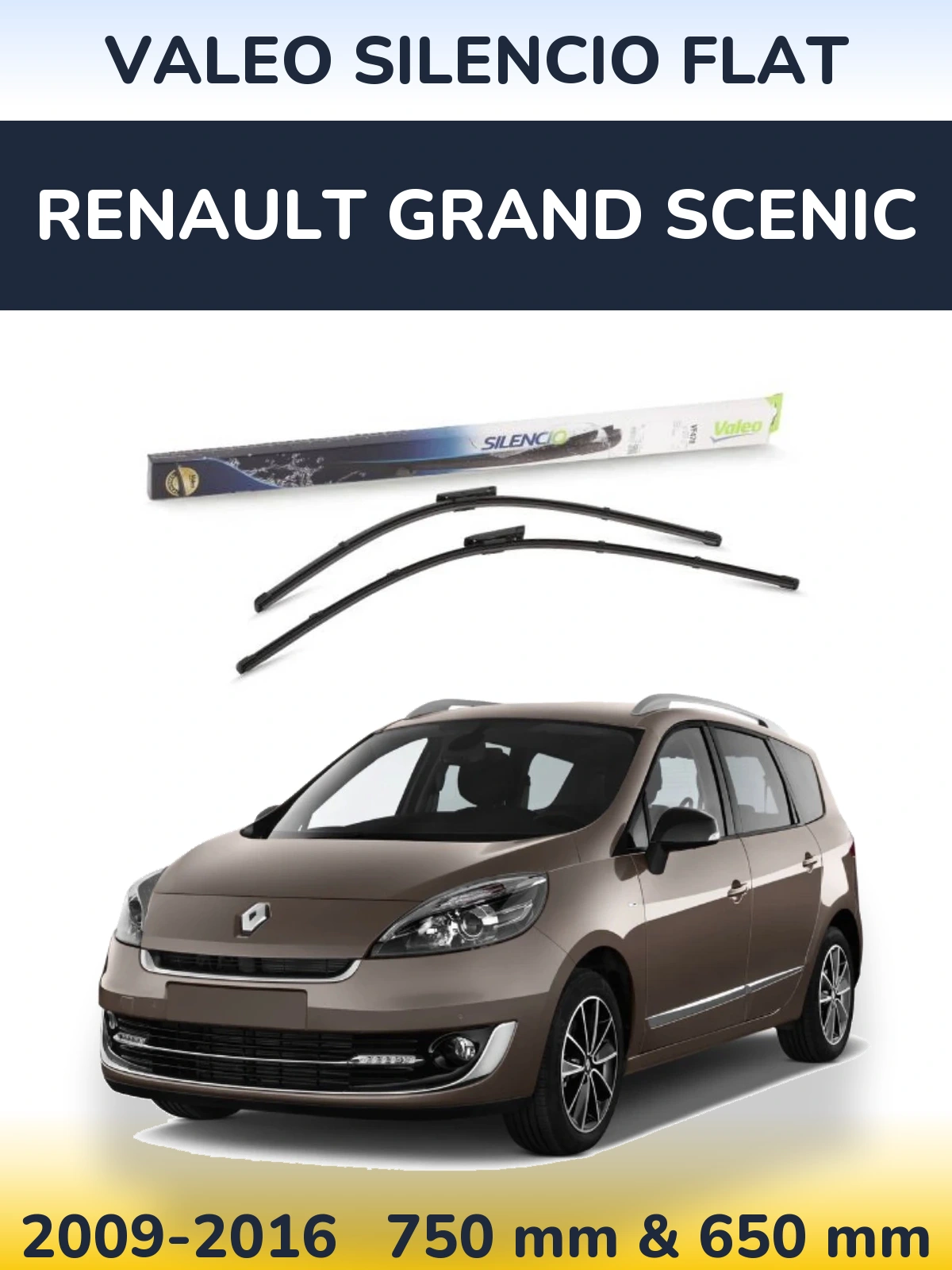 Front wiper blade set Valeo Silencio Flat 750 & 650 мм for Renault Grand Scenic 2009-2016