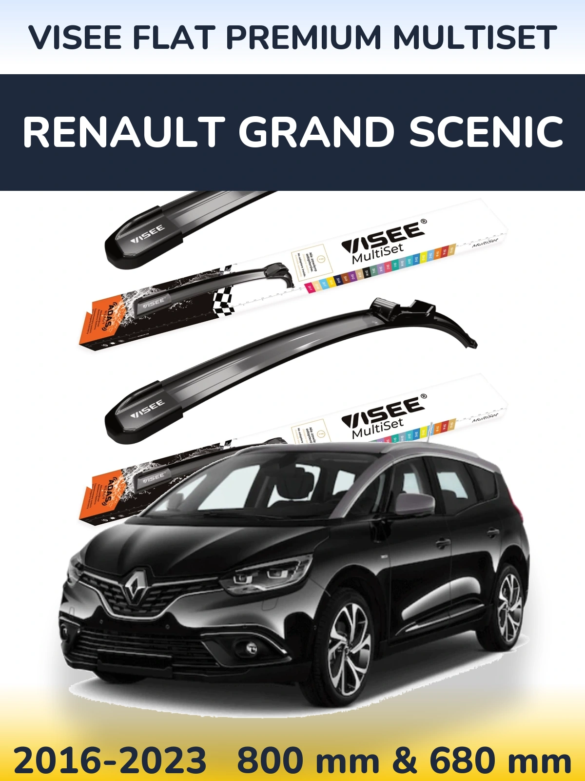 Front wiper blade set VISEE FLAT PREMIUM MultiSet 800 & 680 мм for Renault Grand Scenic 2016-2023