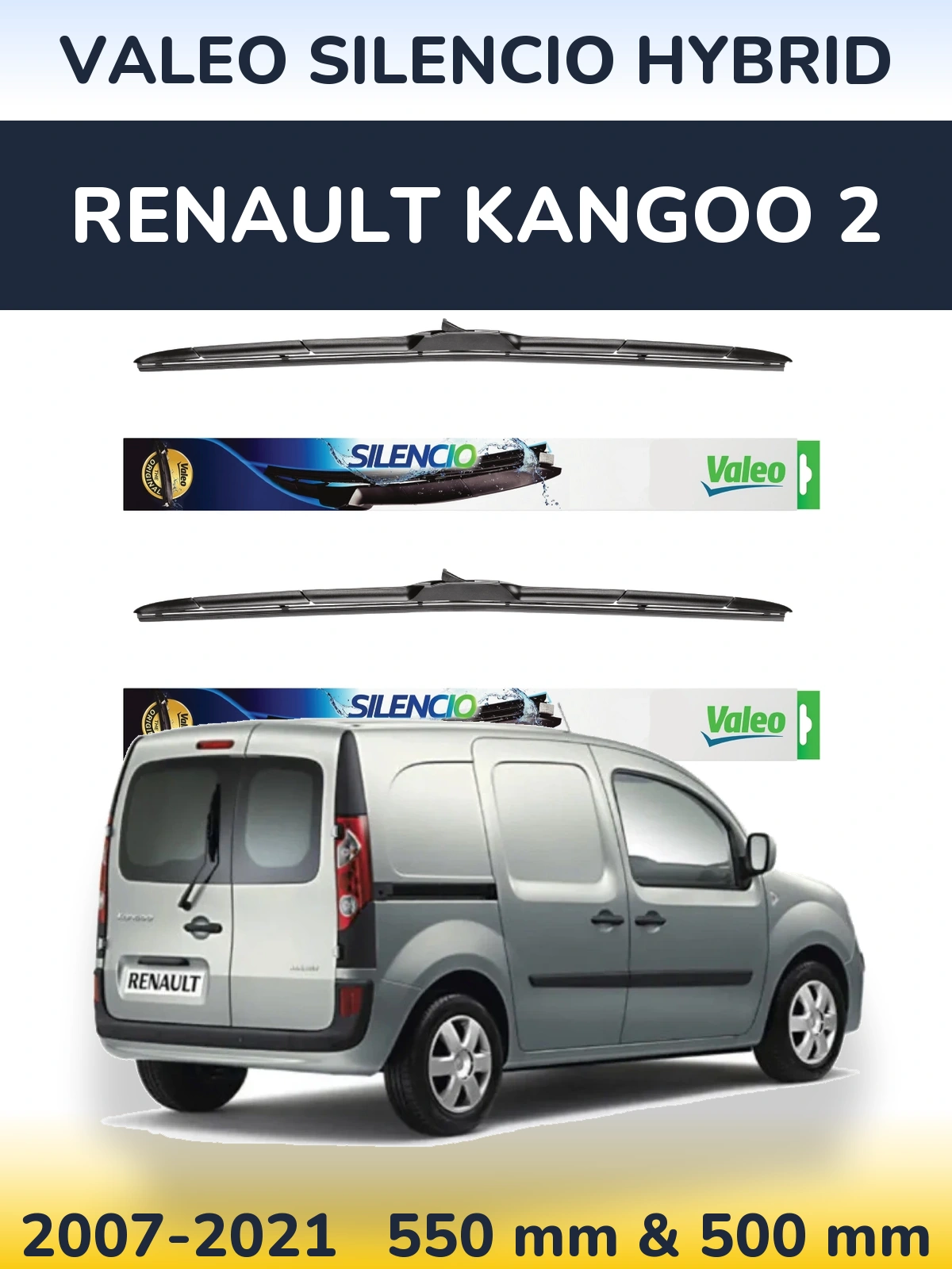 Комплект передніх щіток Valeo Silencio Hybrid 550 & 500 мм для Renault Kangoo 2 2007-2021