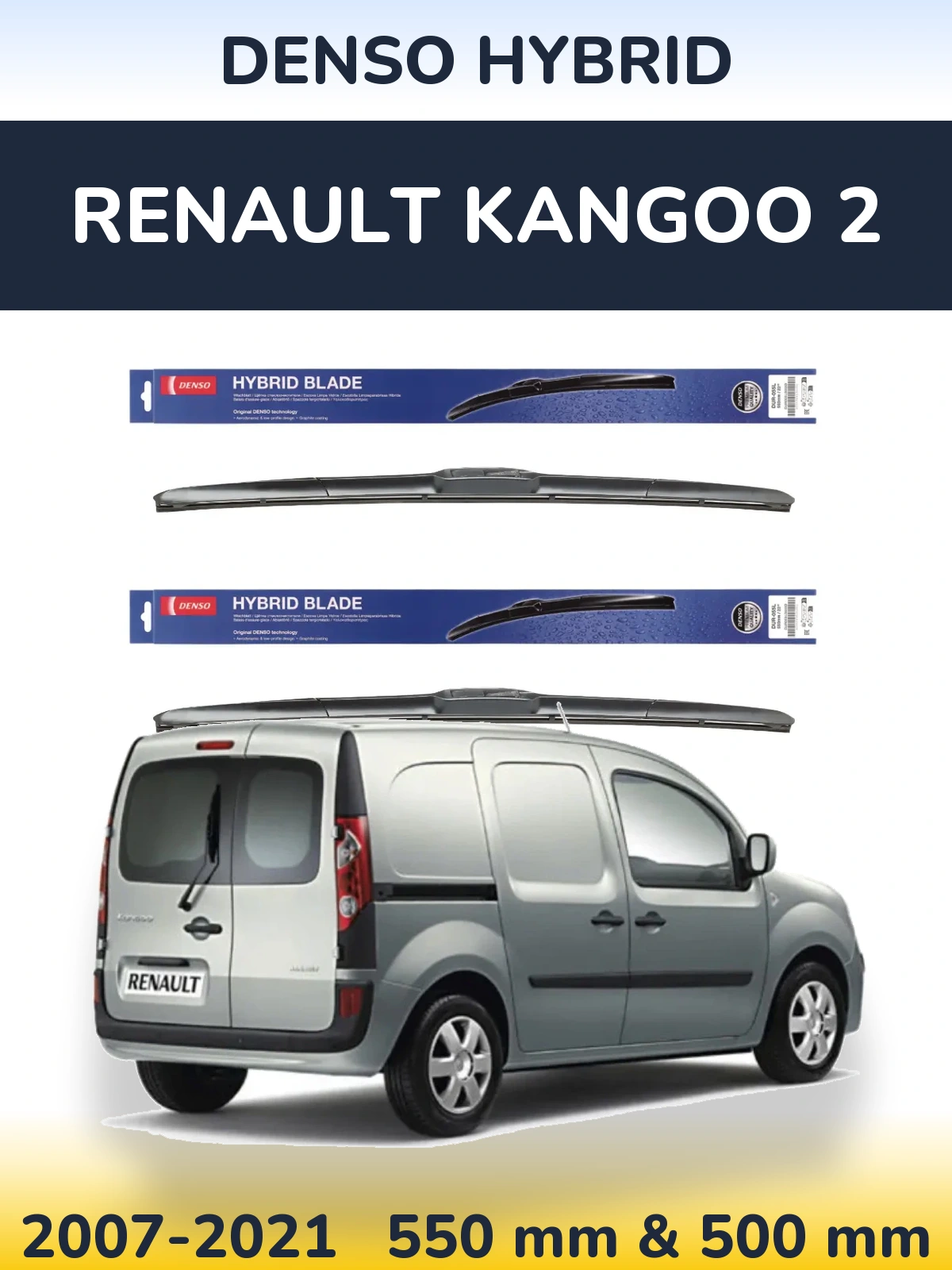 Komplet przednich wycieraczek Denso Hybrid 550 & 500 mm do Renault Kangoo 2 2007-2021