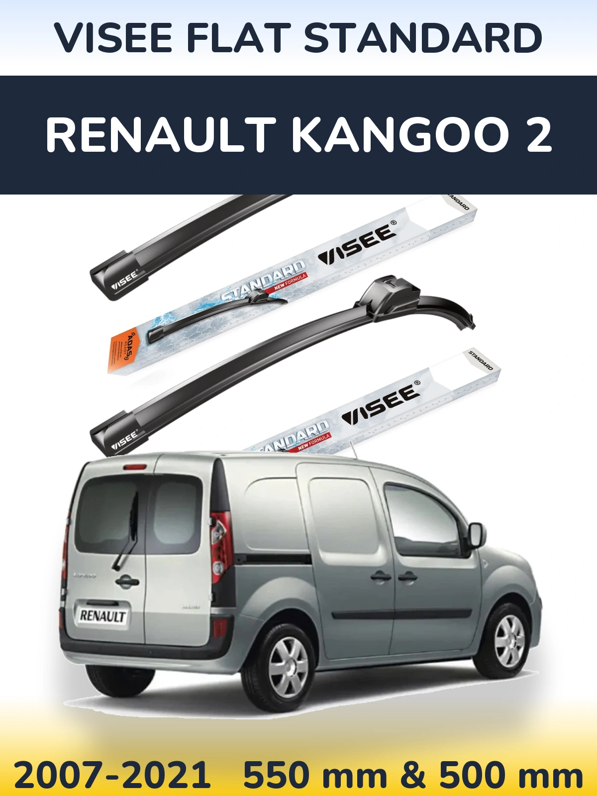 Komplet przednich wycieraczek VISEE FLAT STANDARD 550 & 500 mm do Renault Kangoo 2 2007-2021