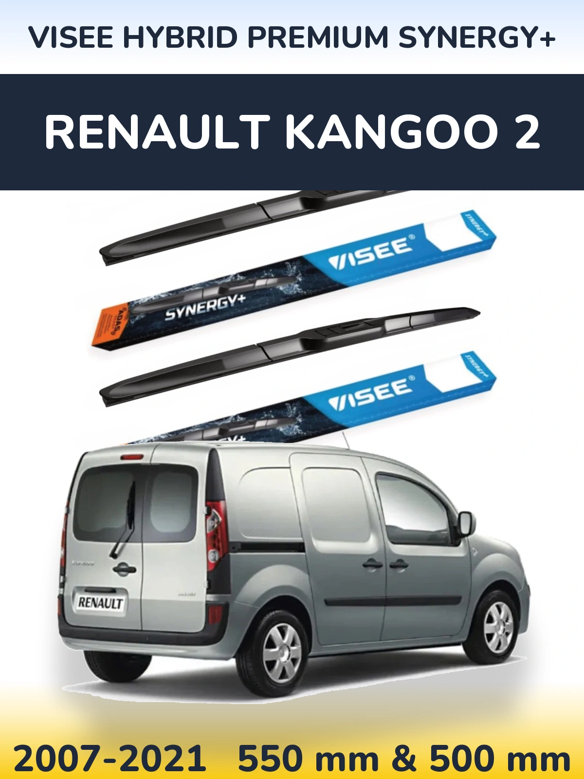 Front wiper blade set VISEE HYBRID PREMIUM SYNERGY+ 550 & 500 мм for Renault Kangoo 2 2007-2021