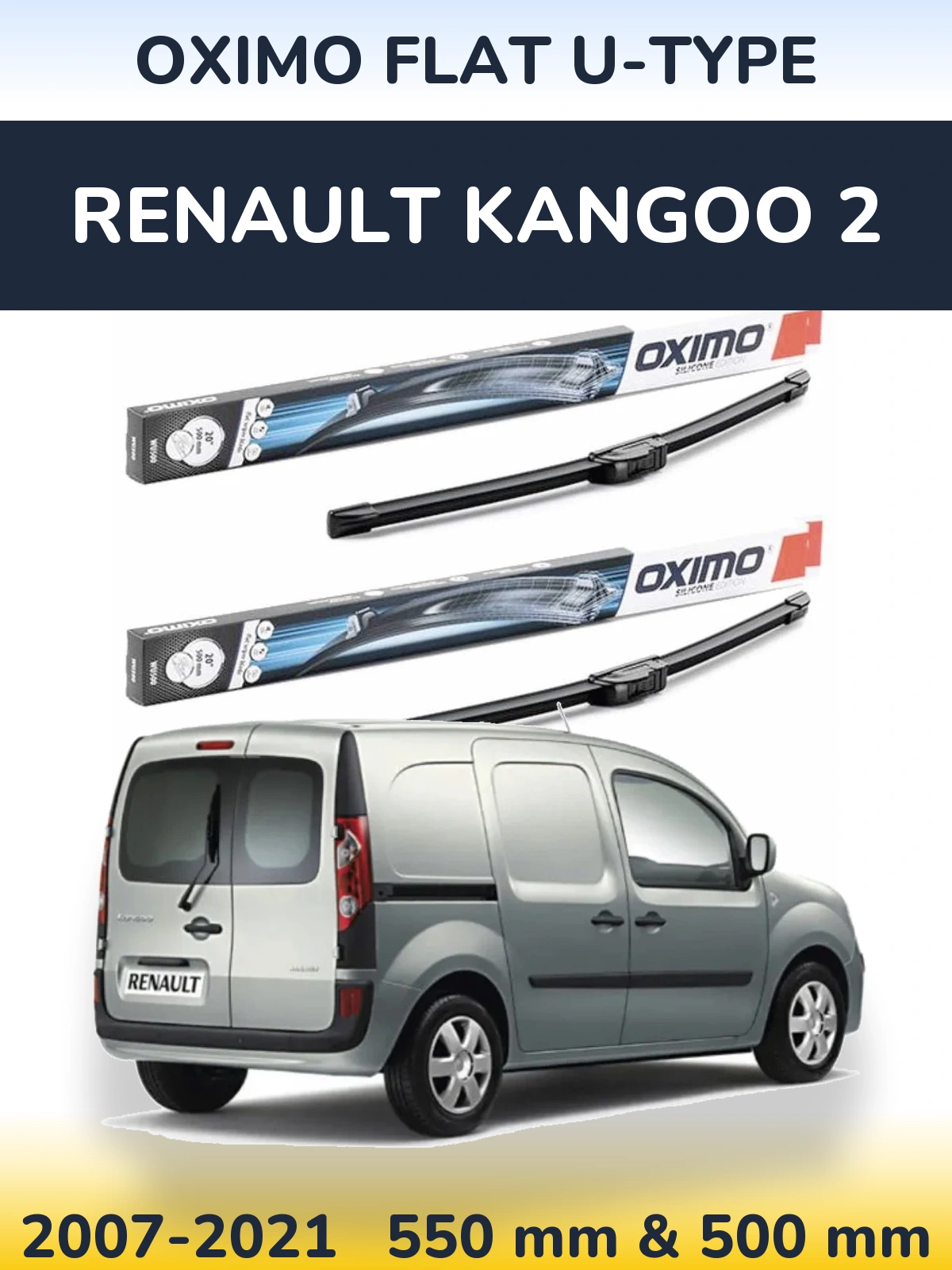 Komplet przednich wycieraczek Oximo Flat U-type 550 & 500 mm do Renault Kangoo 2 2007-2021