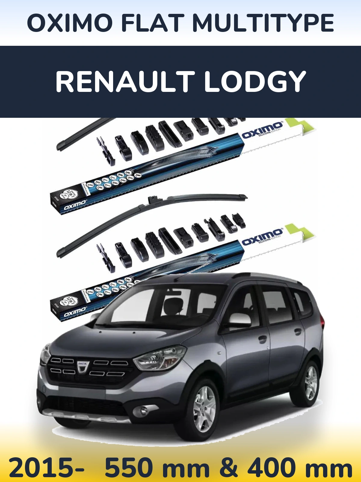 Комплект передніх щіток Oximo Flat MultiТипe 550 & 400 мм для Renault Lodgy 2015-2026