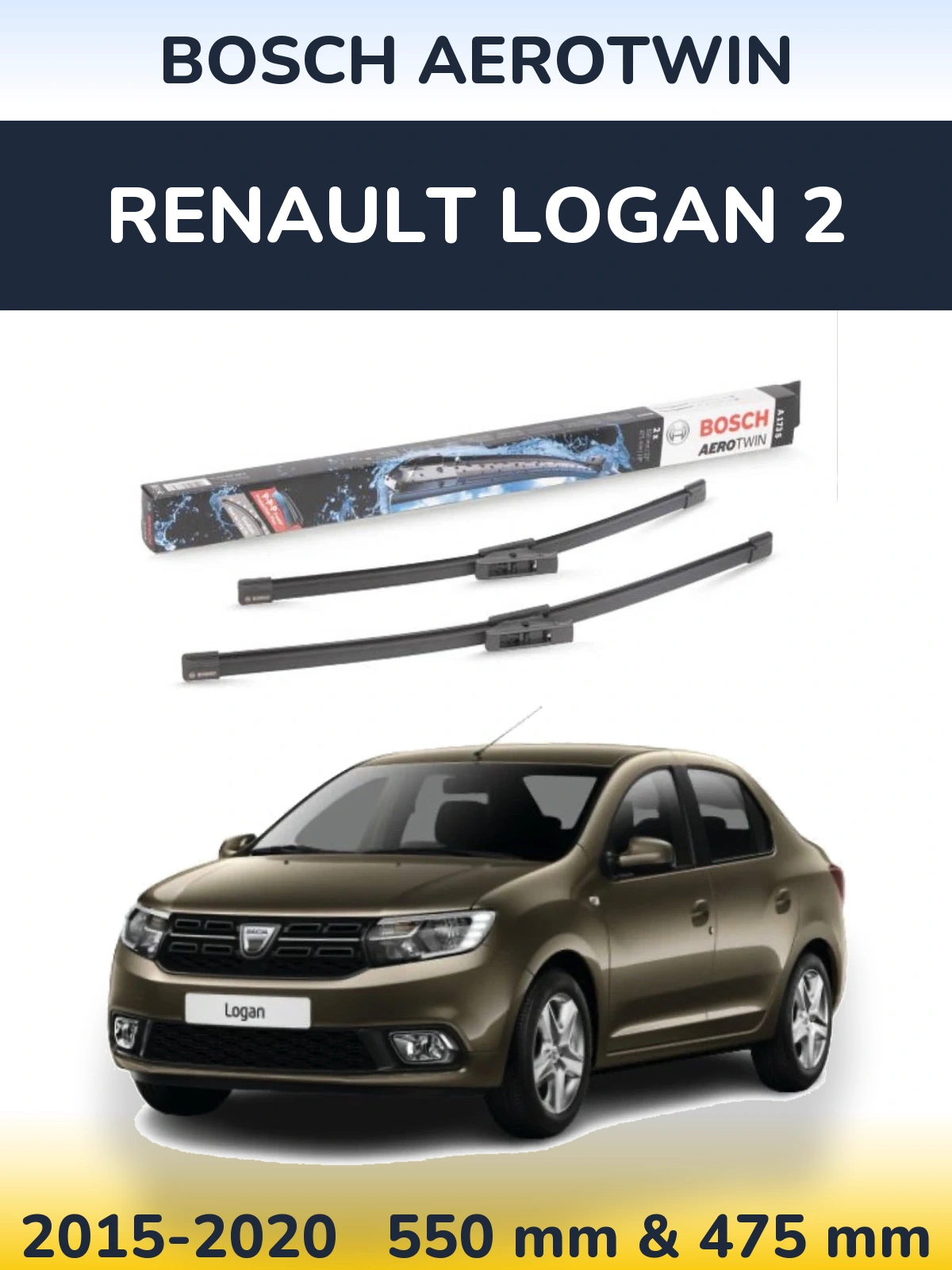 Front wiper blade set BOSCH AeroTwin 550 & 475 mm for Renault Logan 2 2015-2020